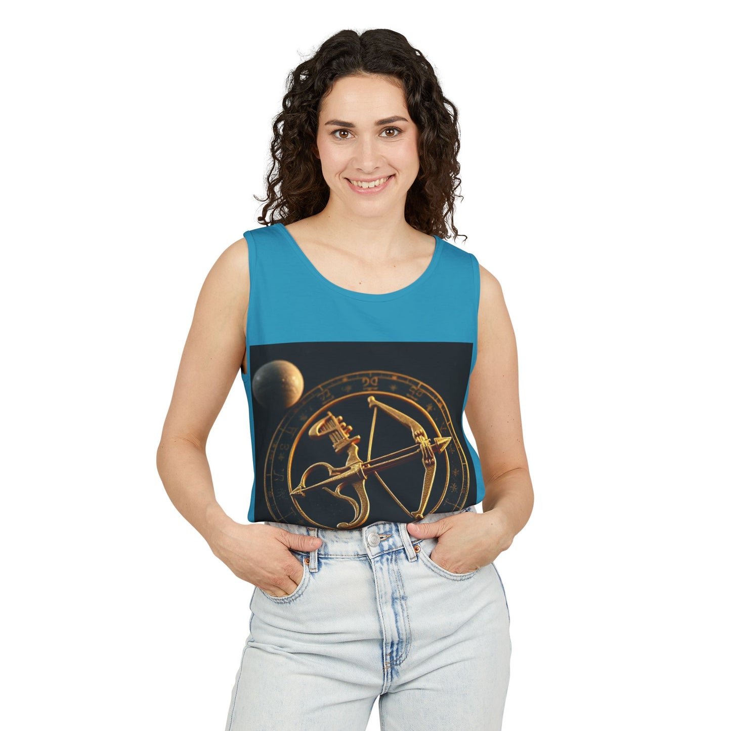 Unisex Garment-Dyed, Tank Top, Sagittarius Design, Planet Symbol v1, 100% US cotton