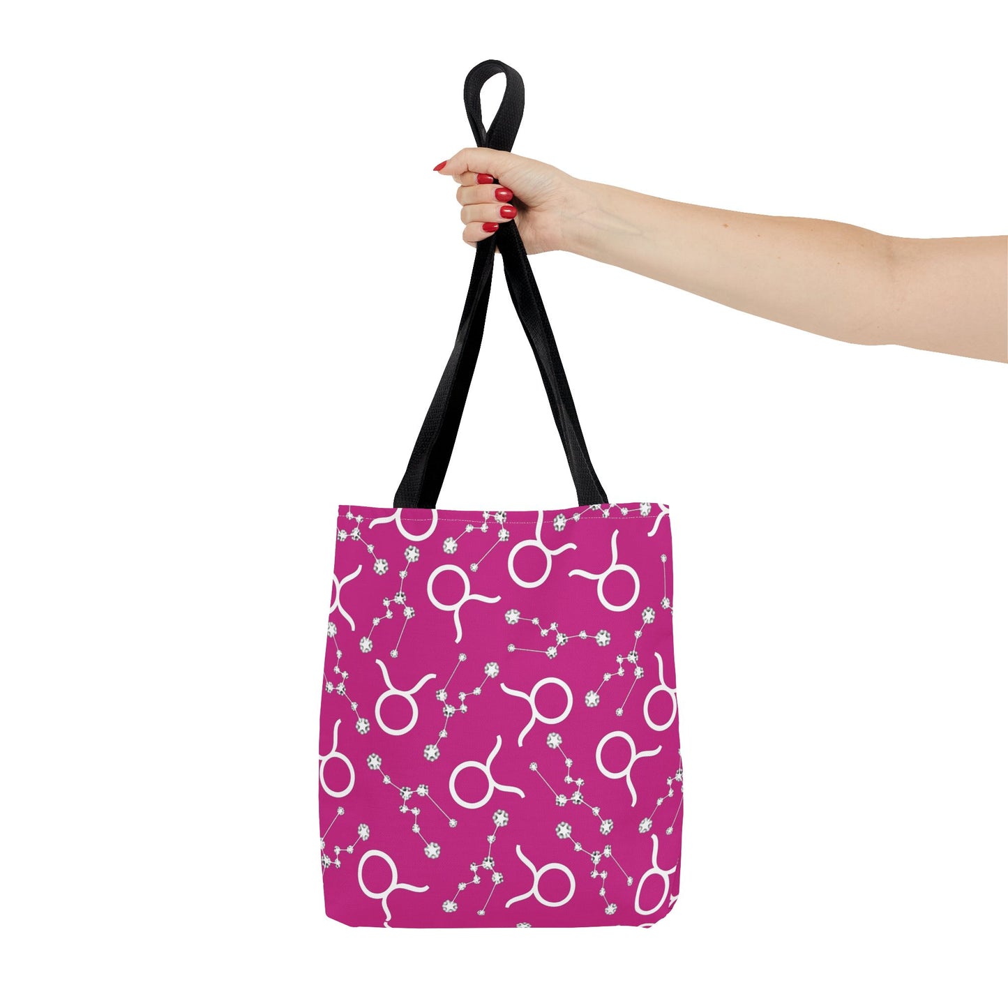 Tote Bag, Taurus Zodiac Sign, AOP, (Pink, White)