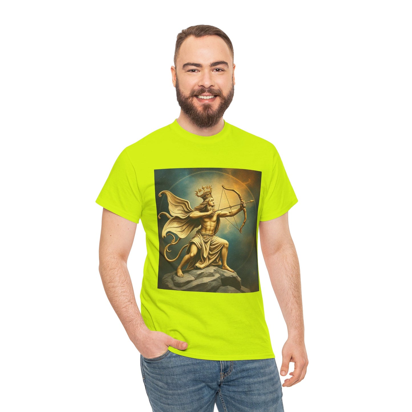 Unisex Heavy Cotton T-Shirt, Sagittarius King, Bow & Arrow, Zodiac Design