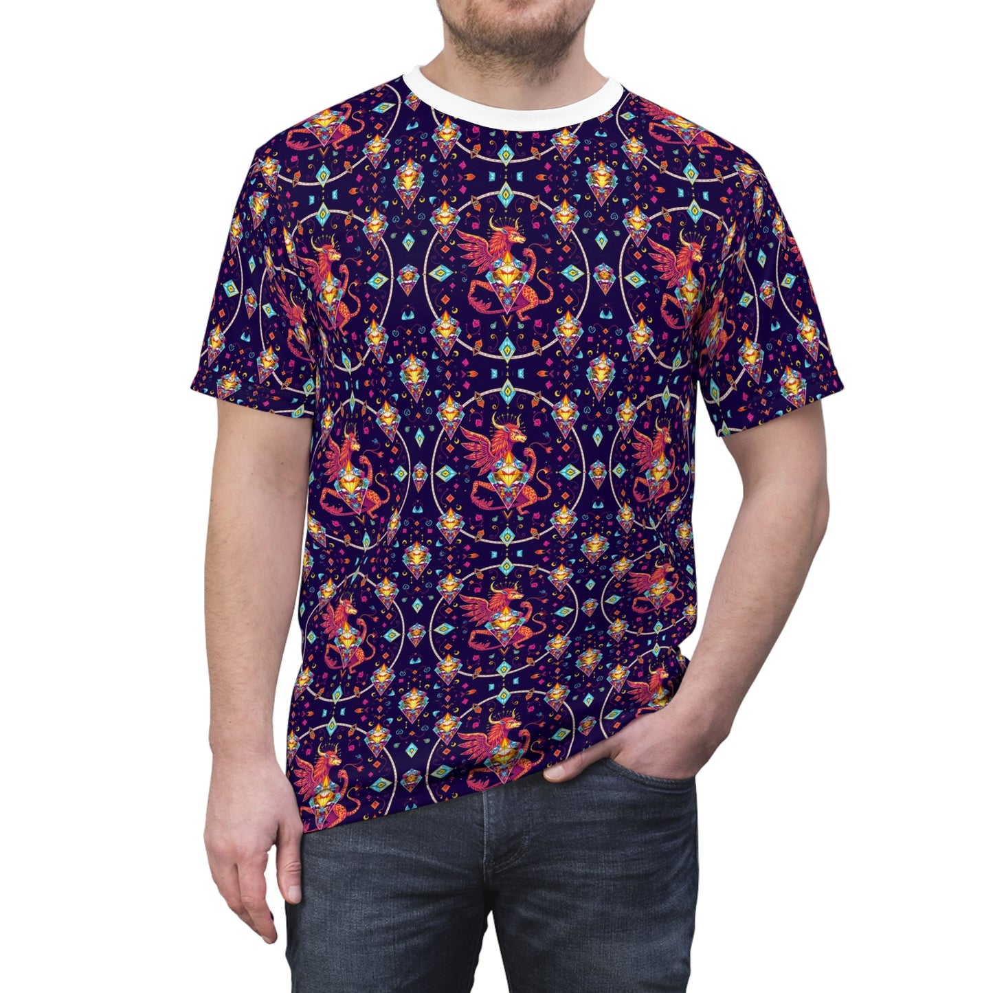 Unisex Cut & Sew T-Shirt, (AOP), Virgo, Zodiac v4, Jewels Pattern