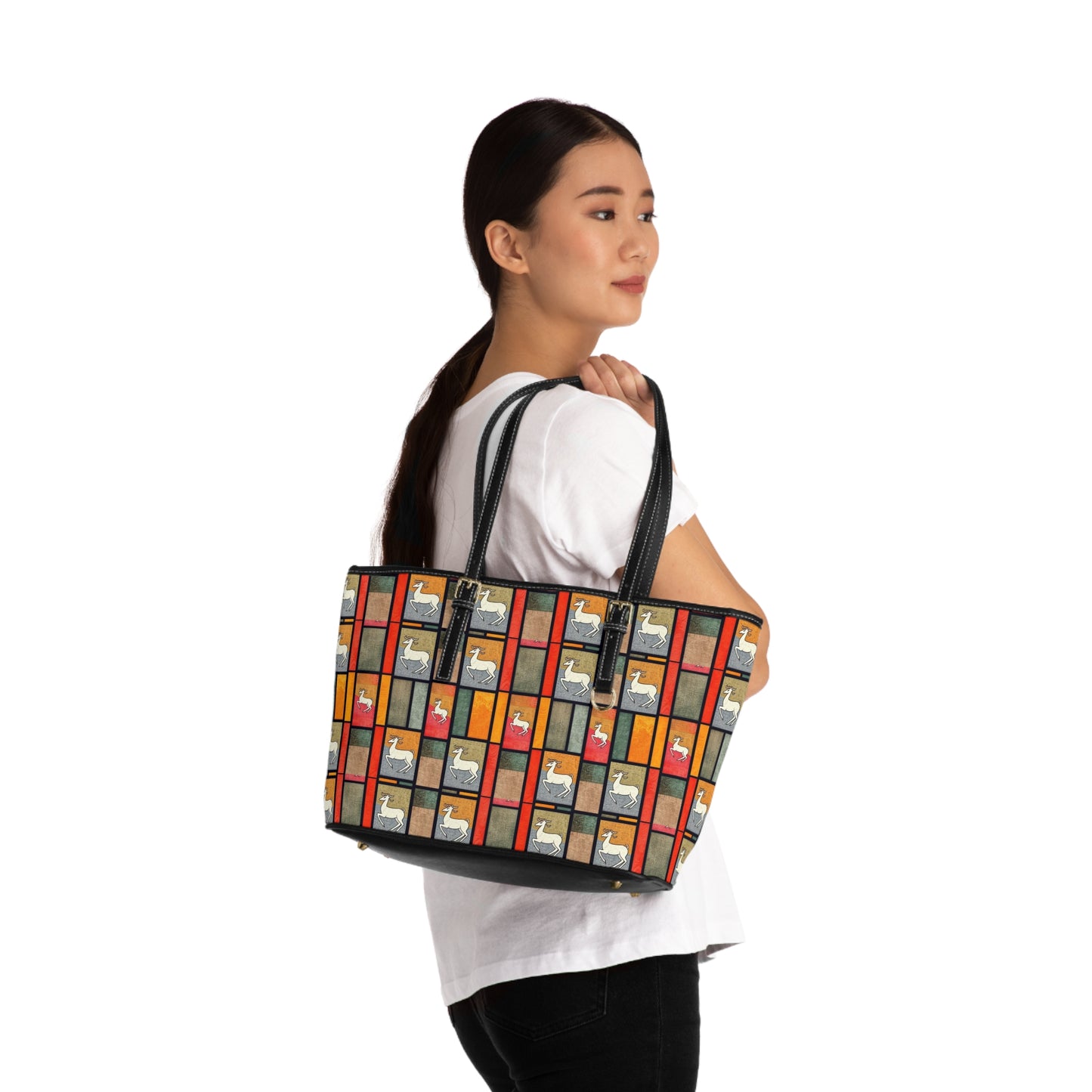 Leather Shoulder Bag, Capricorn, Zodiac v1, Shapes Pattern