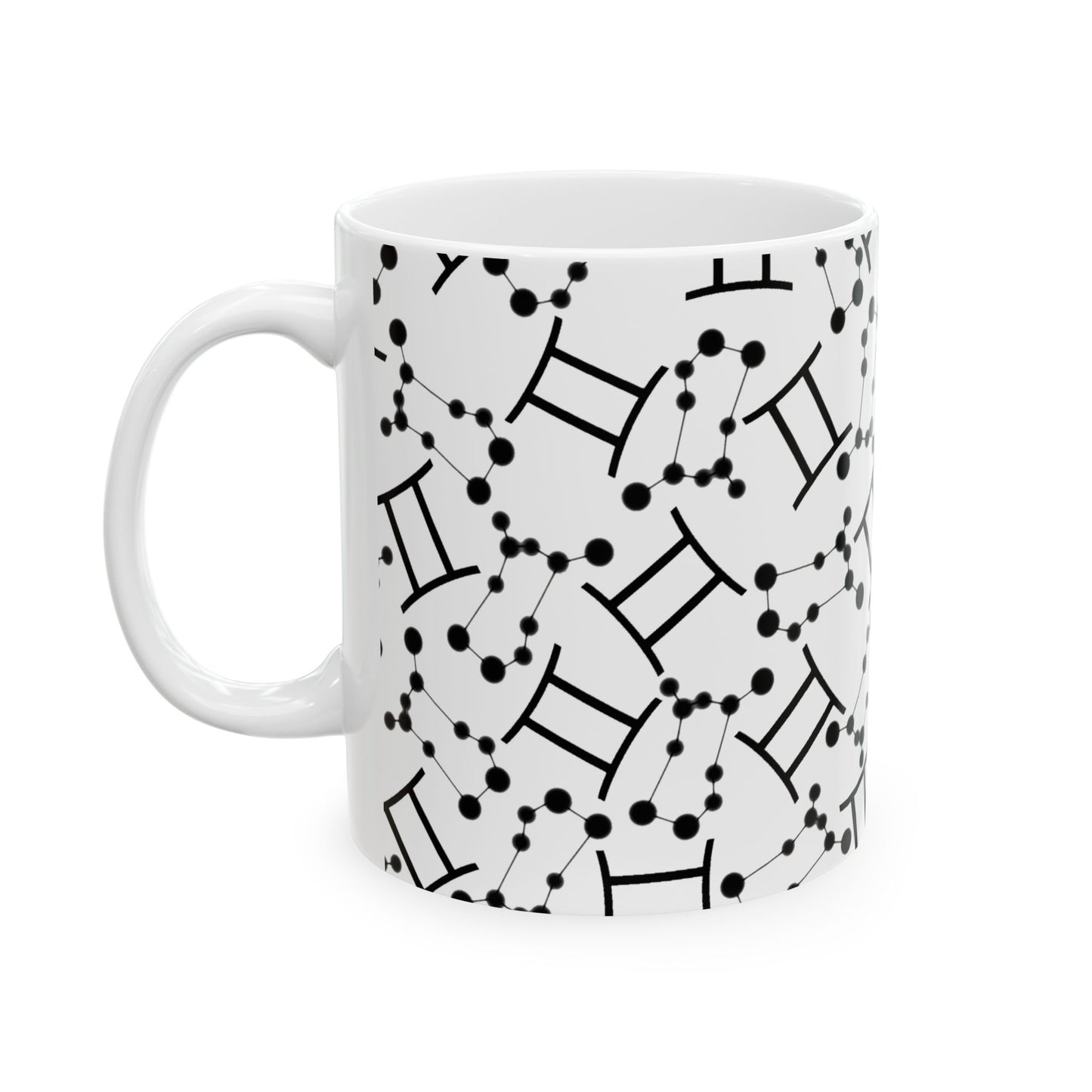 Ceramic Mug, (11oz, 15oz), Ceramic Coffee Mug, AOP, Constellation & Symbol, Gemini Zodiac Design