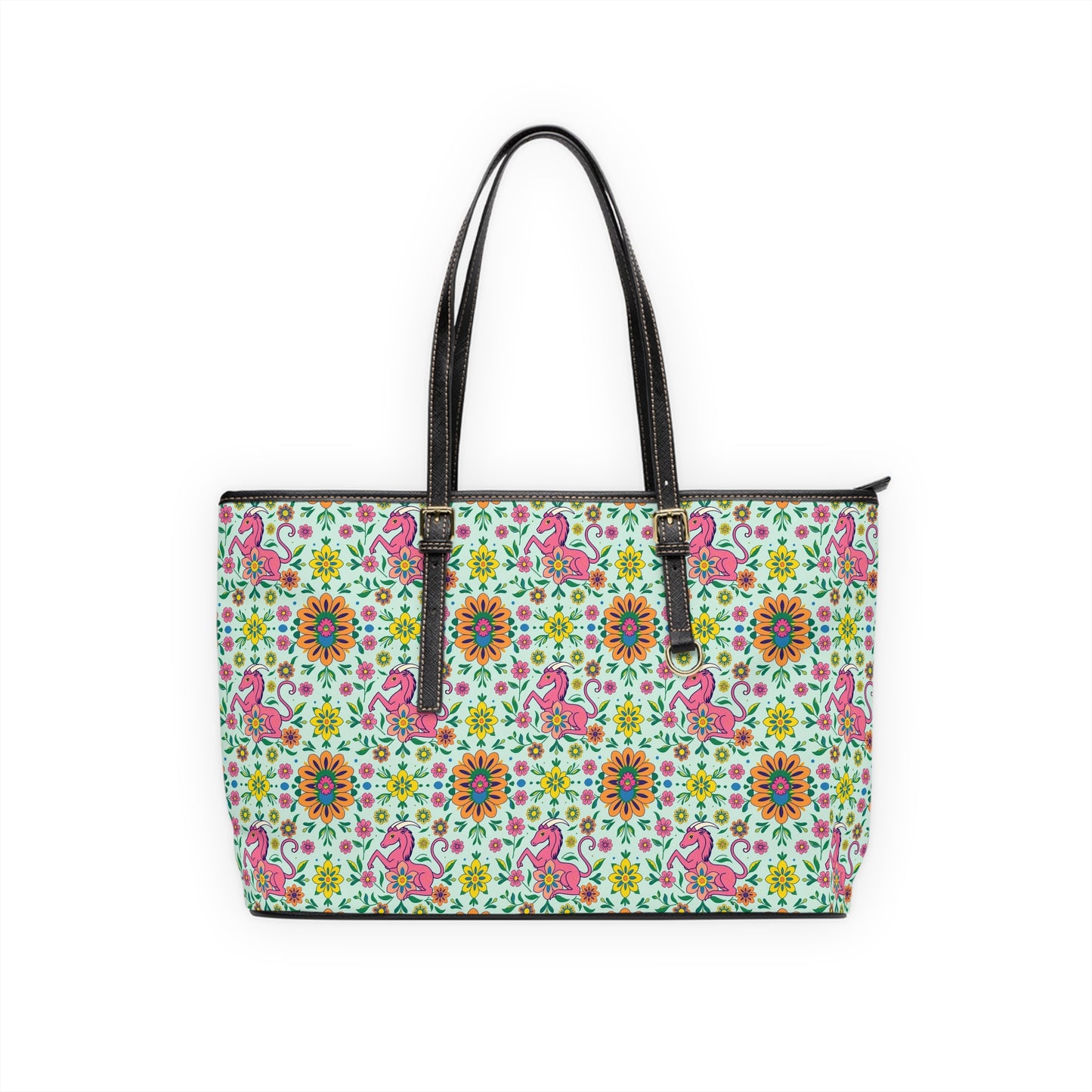 Leather Shoulder Bag, Aquarius, Zodiac v1, Flower Pattern