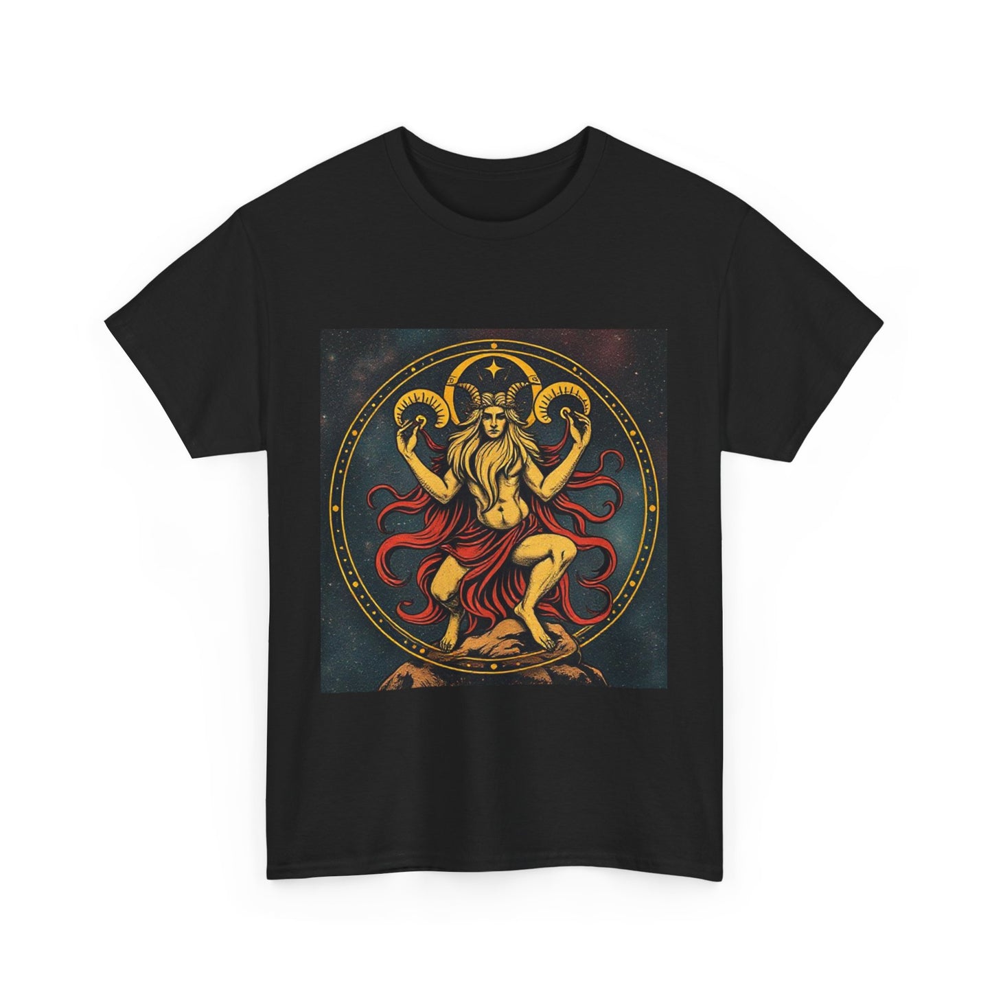 Unisex Heavy Cotton T-Shirt, Aries God 2v, Zodiac Design