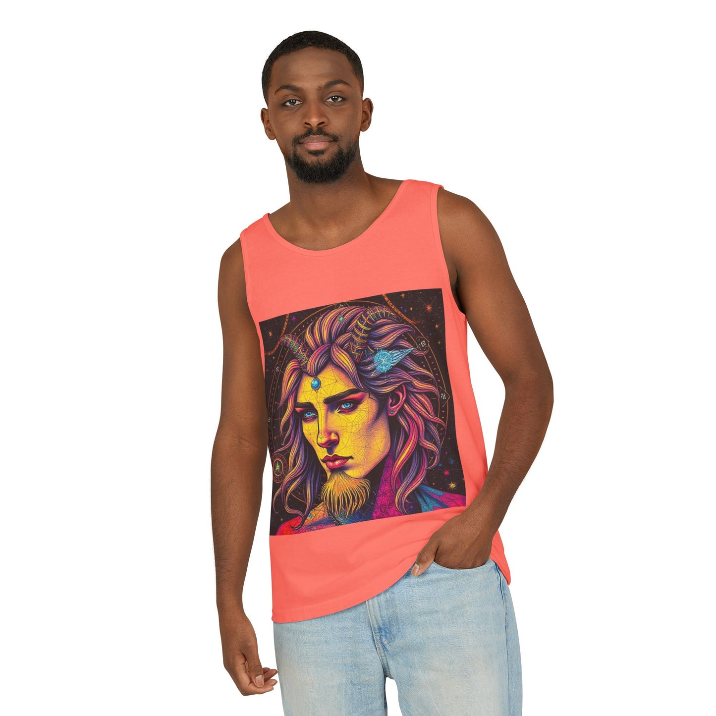 Unisex Garment-Dyed, Tank Top, Aquarius Design, Pop Art v1, 100% Ringspun US cotton