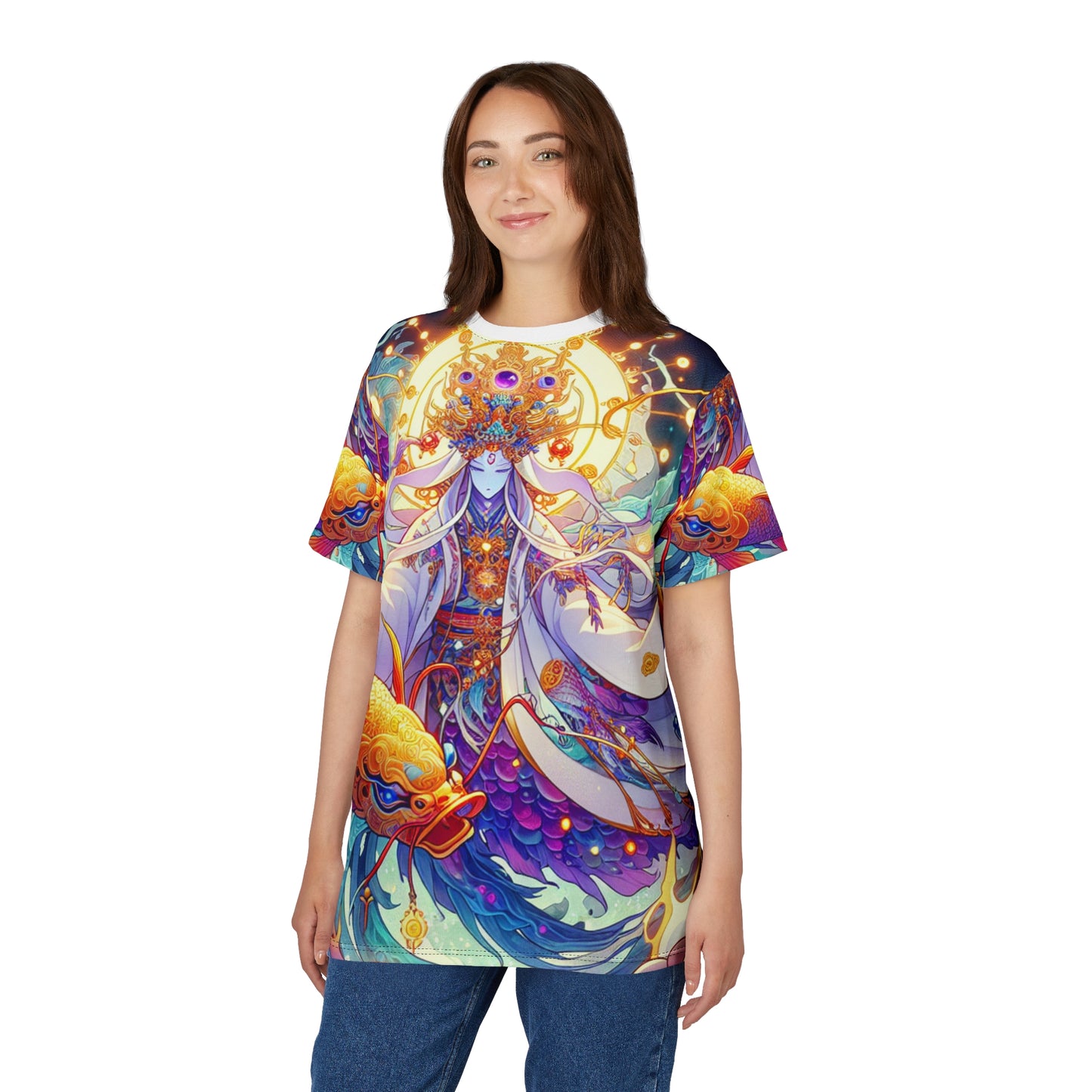 Unisex Cut & Sew T-Shirt (AOP), Guardian Duo, Pisces Zodiac Design, Regular fit, 100% Polyester