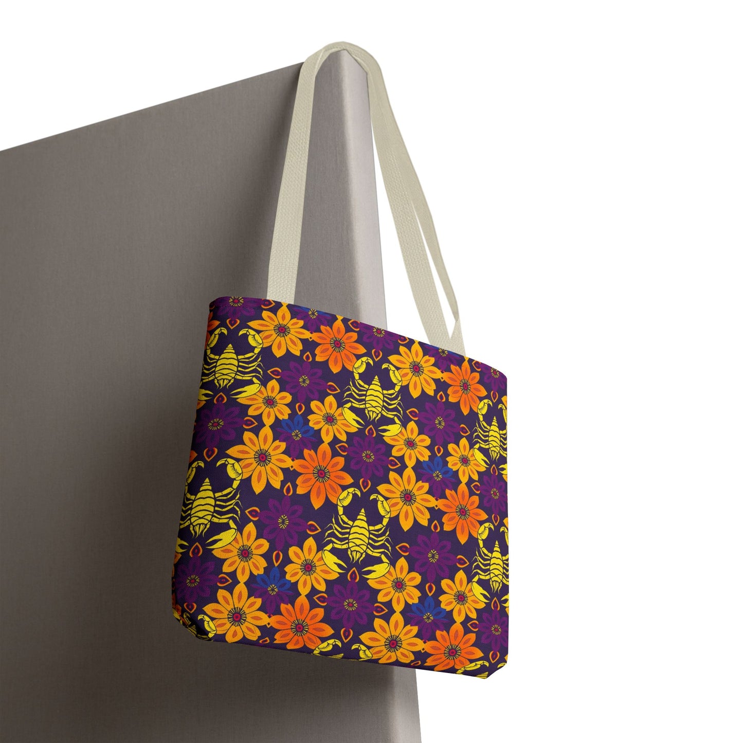 Tote Bag, (AOP), Scorpio, Zodiac v2, Flower Pattern