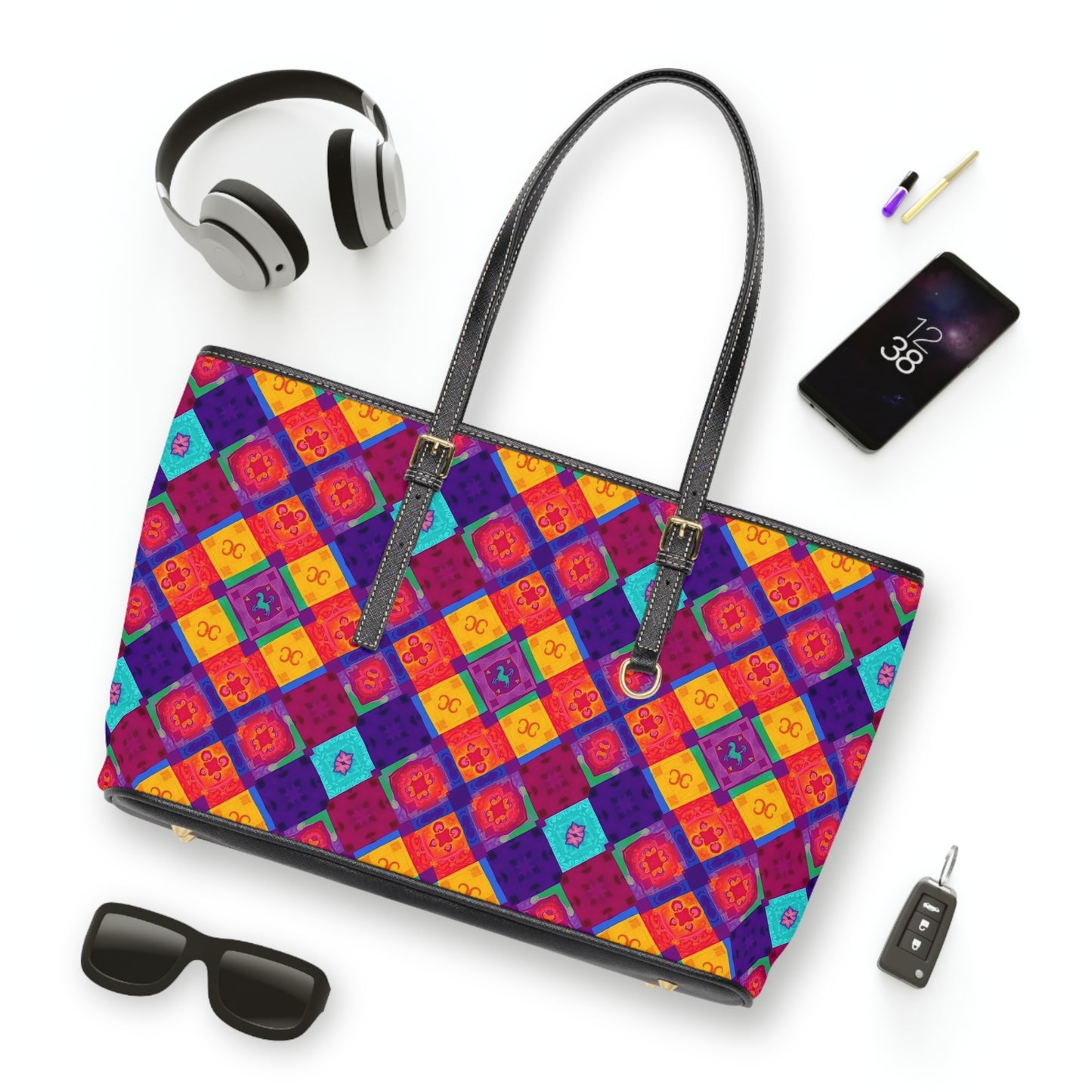 Leather Shoulder Bag, Virgo, Zodiac, Shapes Pattern