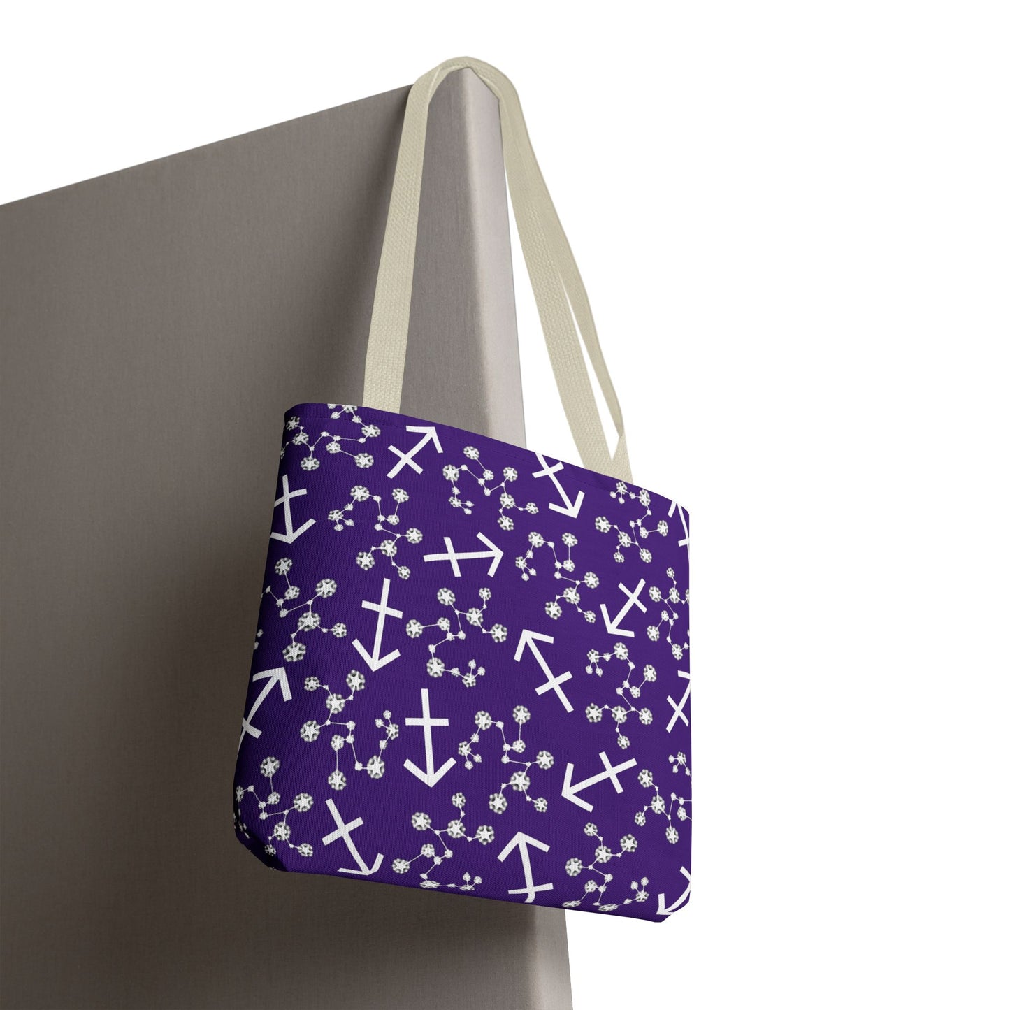 Tote Bag, Sagittarius Zodiac Sign, AOP, (Purple, White Print)