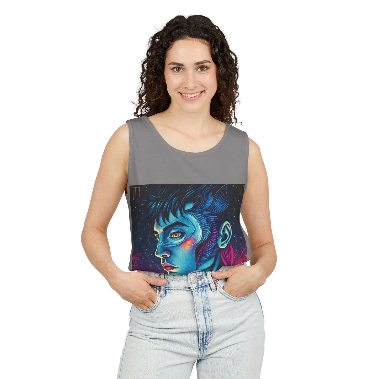 Unisex Garment-Dyed, Tank Top, Pisces Design, Pop Art v1, 100% US cotton