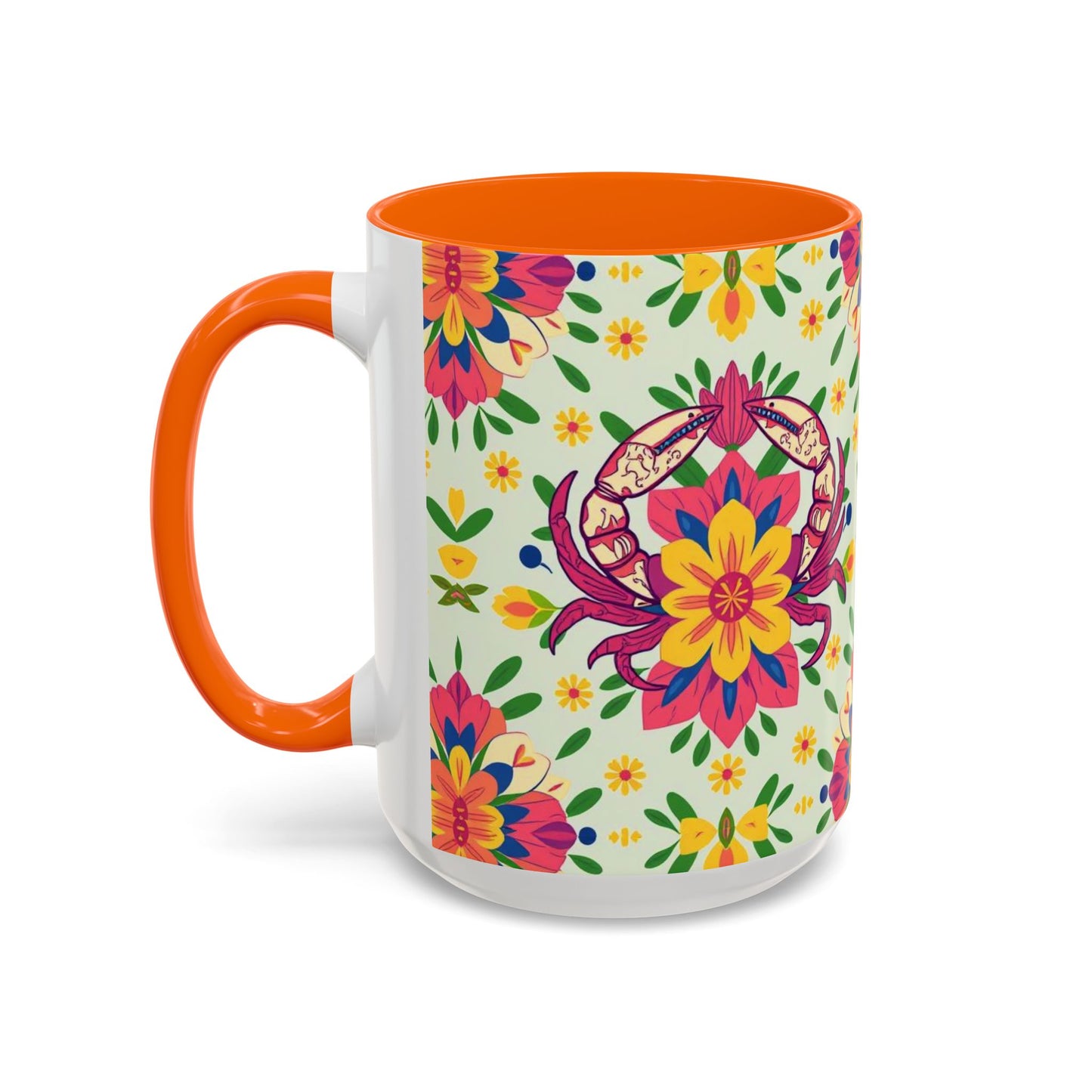 Accent Coffee Mug, Cancer, Zodiac v3, Flower Pattern, (11, 15oz)