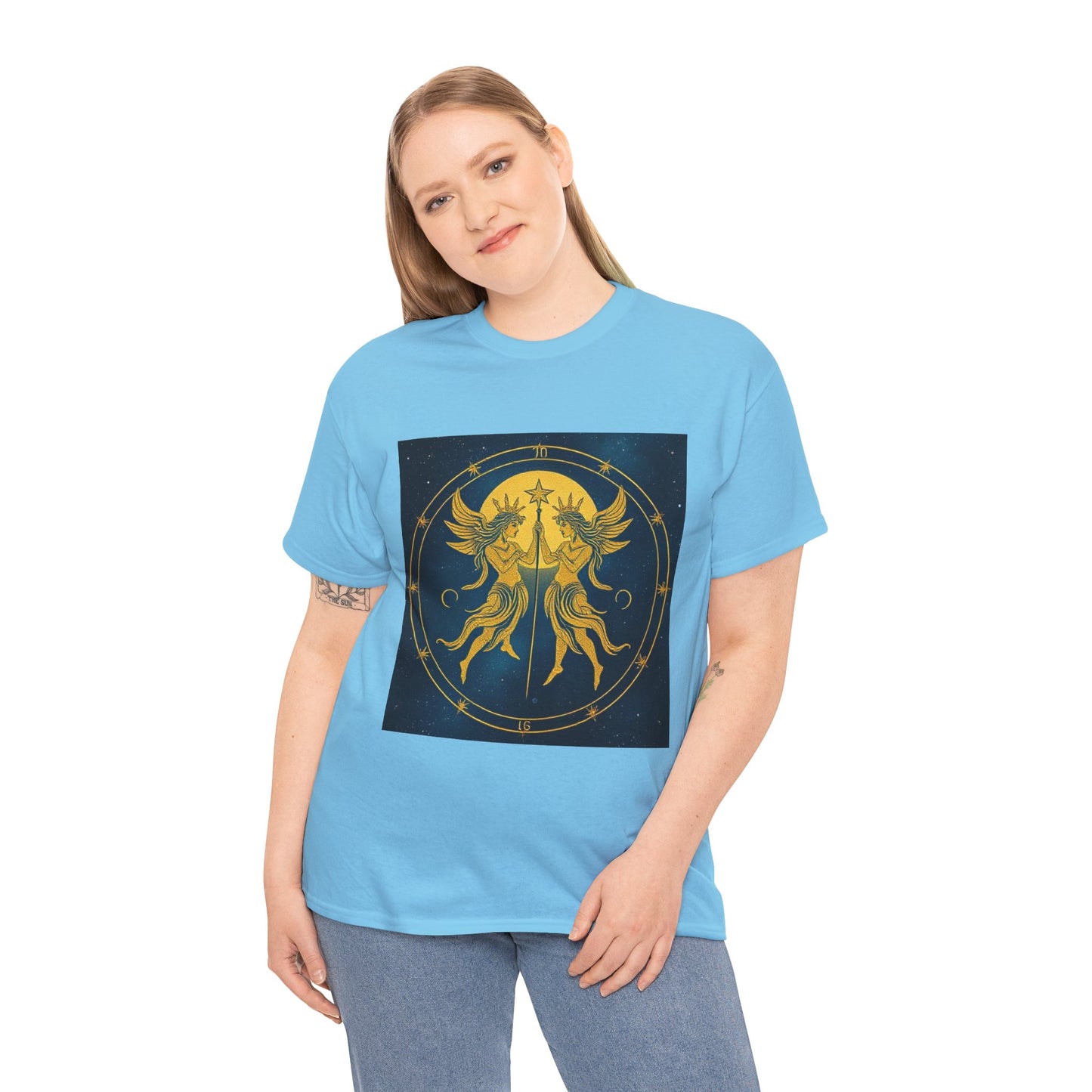 Unisex Heavy Cotton T-Shirt, Space Twins v3, Gemini Zodiac Design