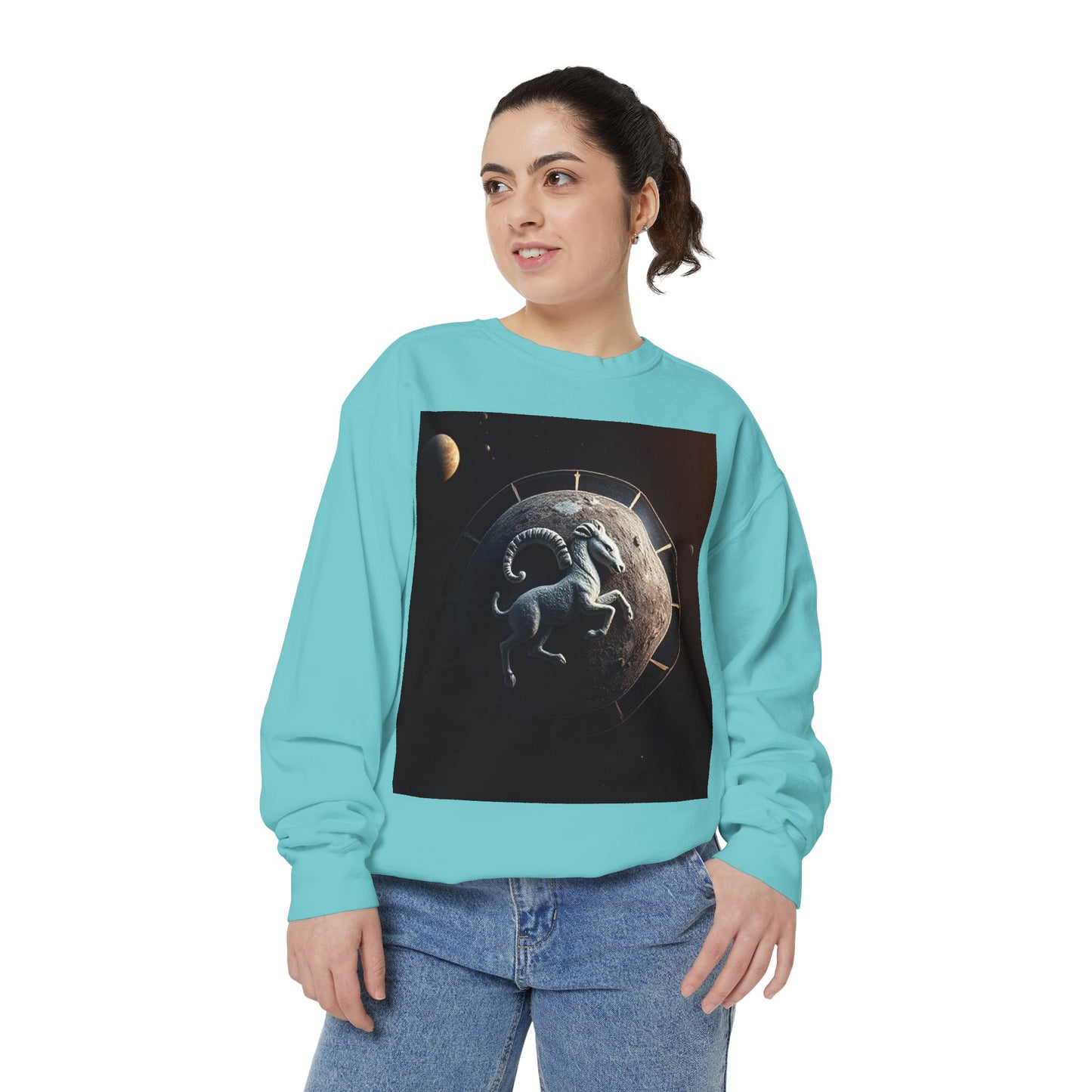 Garment-Dyed Sweatshirt, Unisex, Space Animal Design, Aries