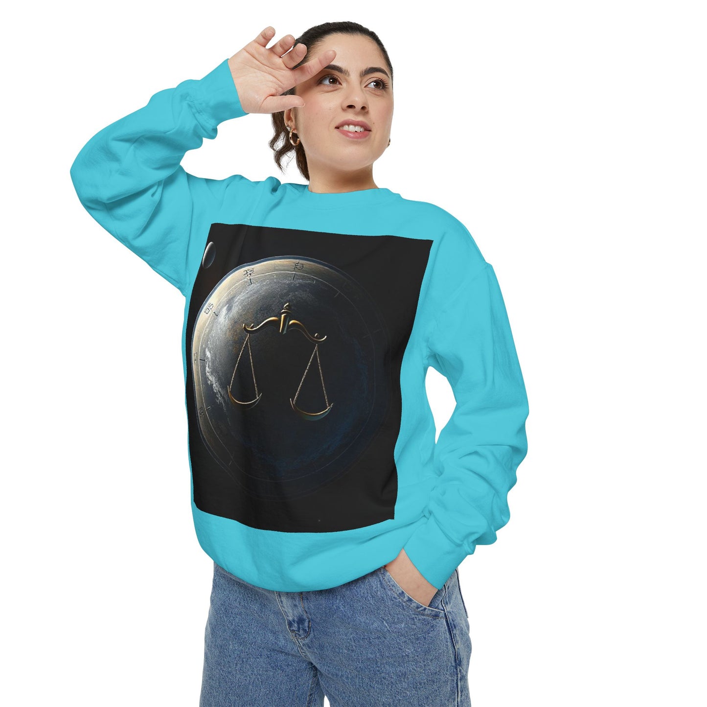 Garment-Dyed Sweatshirt, Unisex, Space Animal Design, Libra