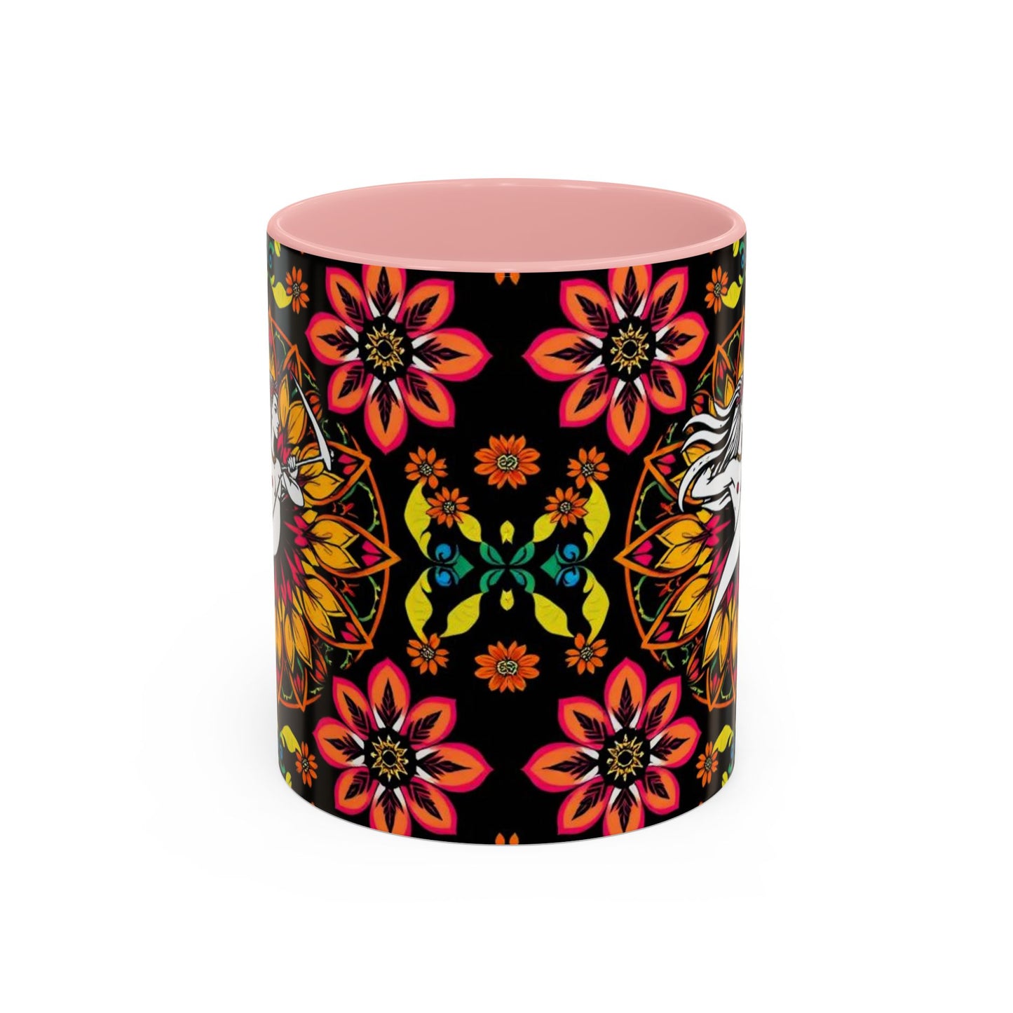 Accent Coffee Mug, Sagittarius, Zodiac v2. Flower Pattern, (11, 15oz)