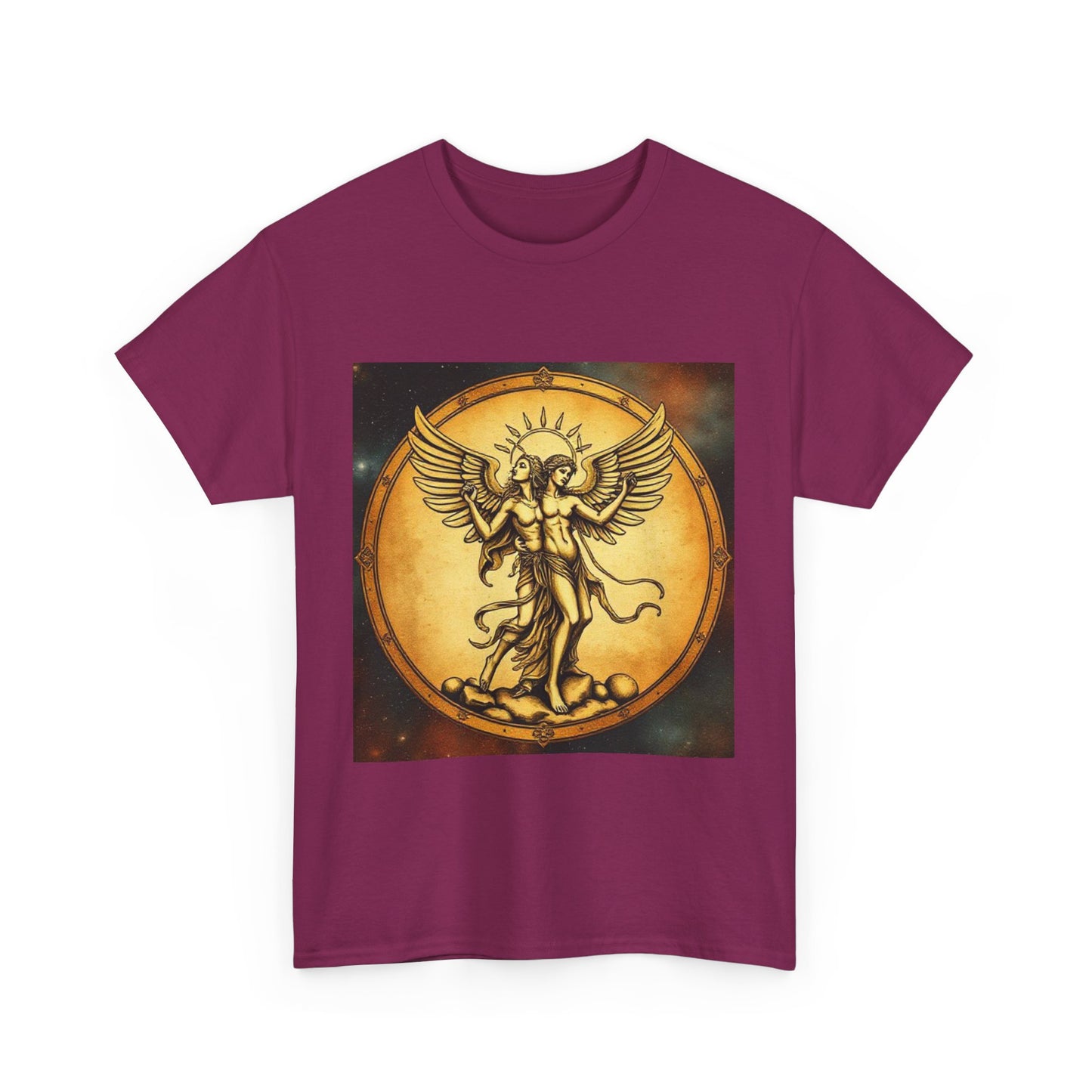 Unisex Heavy Cotton T-Shirt, Angel Twin, Gemini Zodiac Design