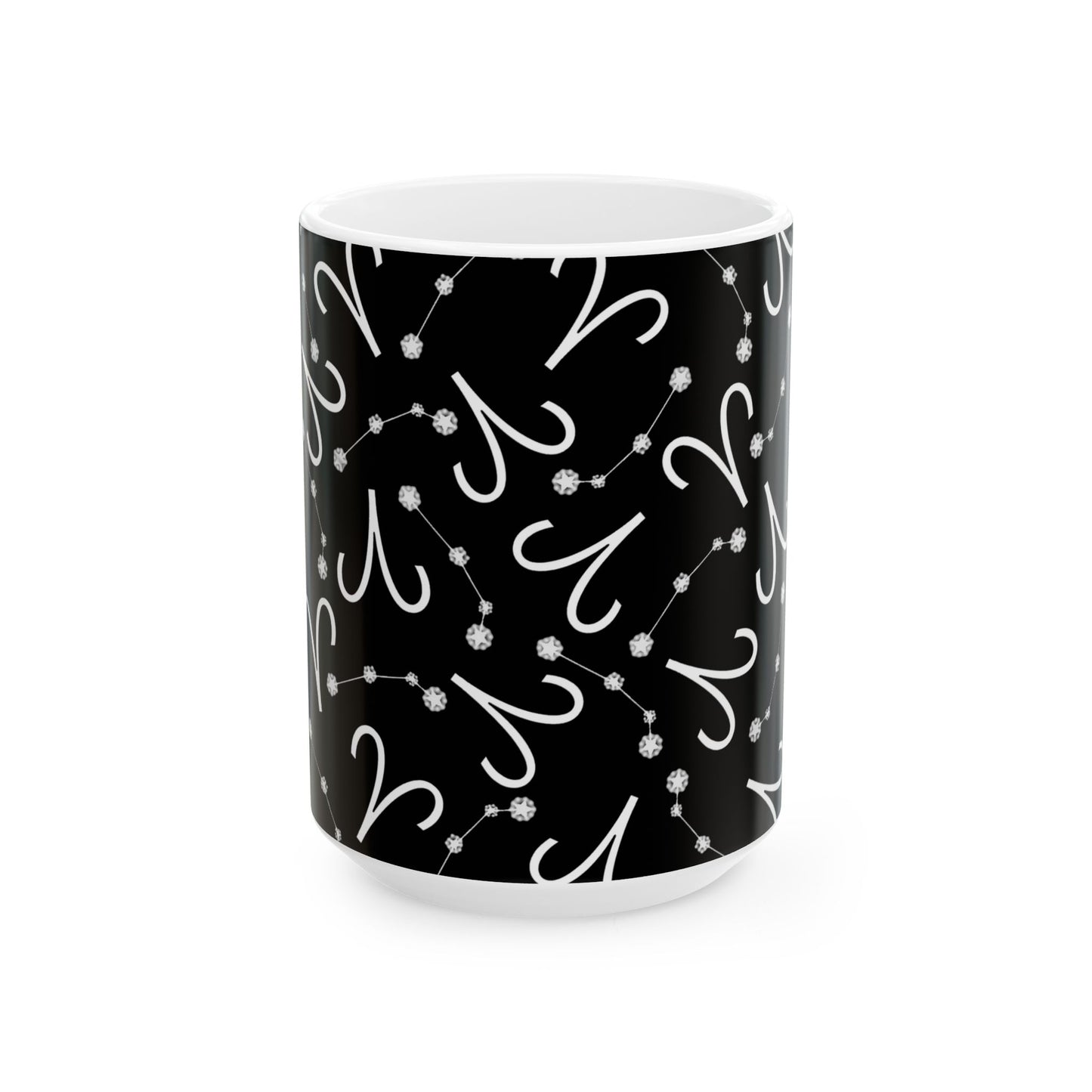 Ceramic Mug, (11oz, 15oz), Ceramic Coffee Mug, Black AOP, Aries Zodiac Design