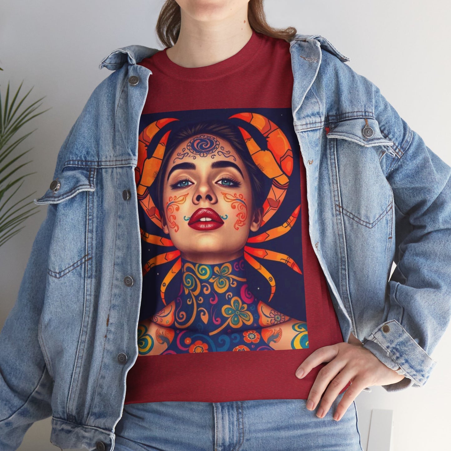 Unisex Heavy Cotton T-Shirt, Cancer, Zodiac v2, Sexy Art