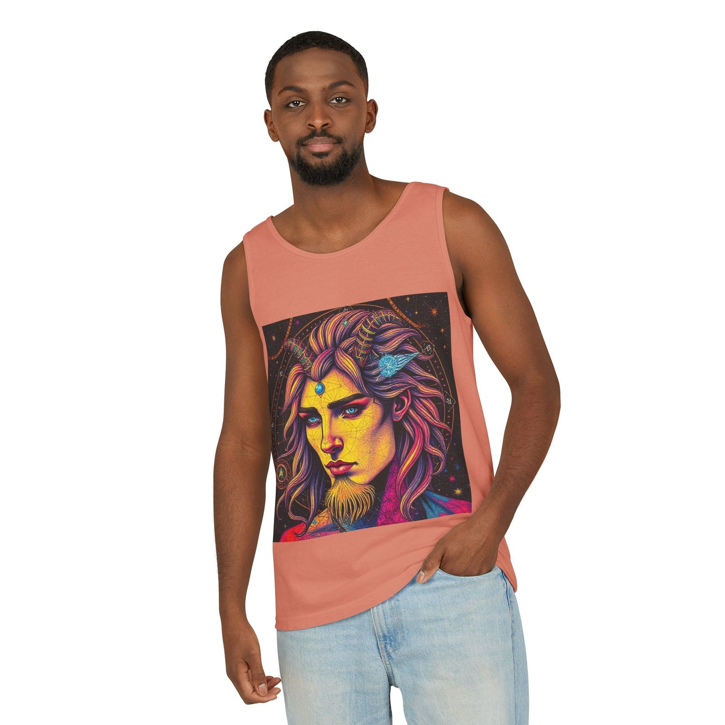Unisex Garment-Dyed, Tank Top, Aquarius Design, Pop Art v1, 100% Ringspun US cotton