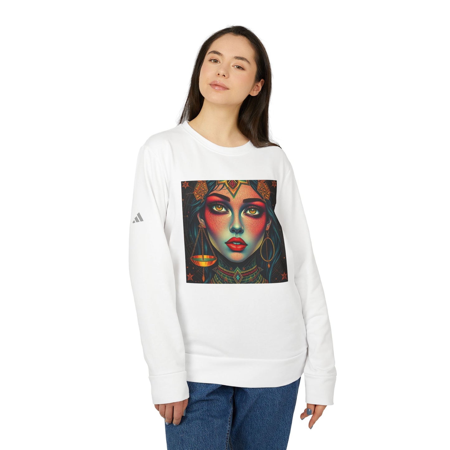 Adidas, Unisex Fleece Crewneck Sweatshirt, Libra, Pop Art v1, Zodiac