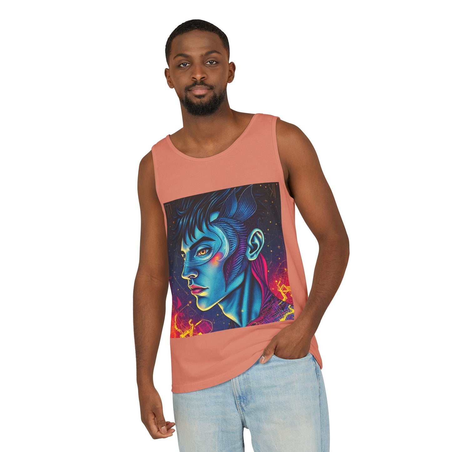 Unisex Garment-Dyed, Tank Top, Pisces Design, Pop Art v1, 100% US cotton
