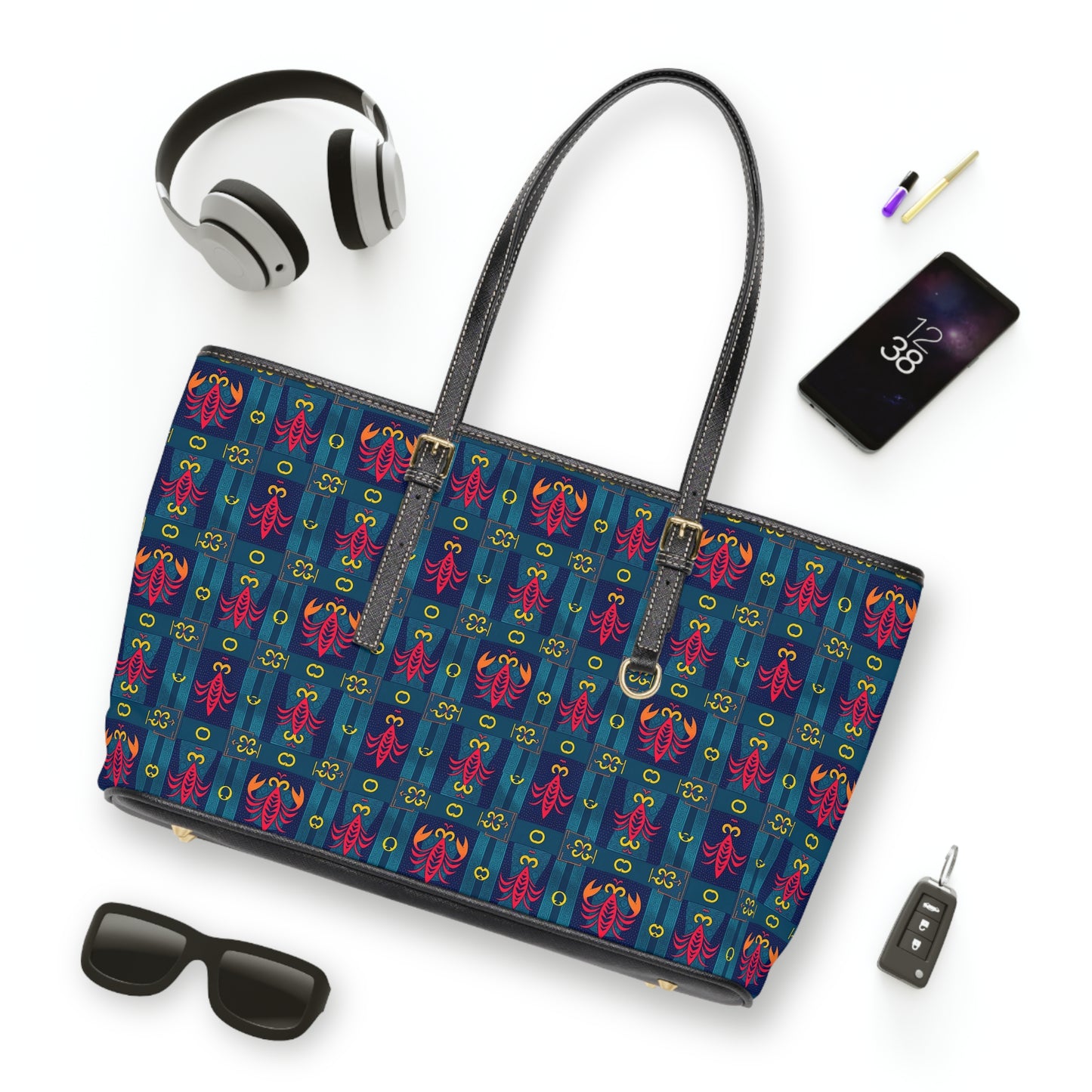 Leather Shoulder Bag, Scorpio, Zodiac v1, Shapes Pattern