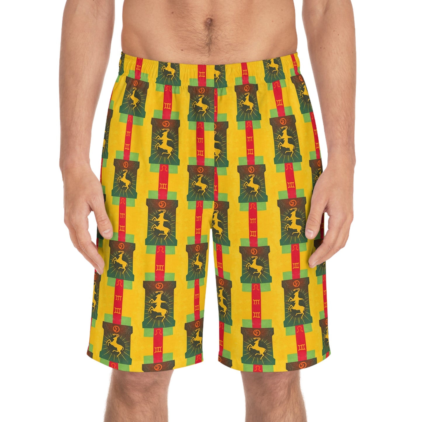 Men's Board Shorts, (AOP), Capricorn, Zodiac v1, Shape Pattern