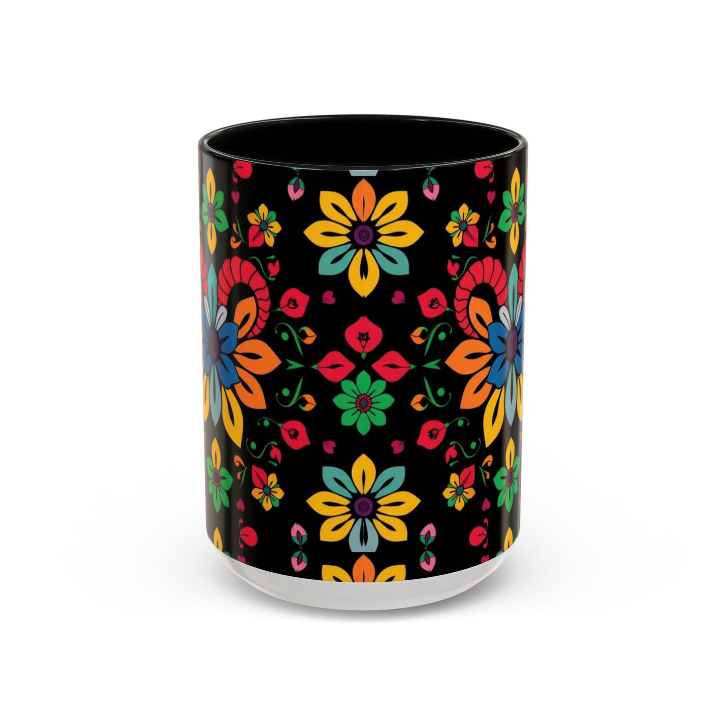 Accent Coffee Mug, Aries, Zodiac v3, Flower Pattern, (11, 15oz)