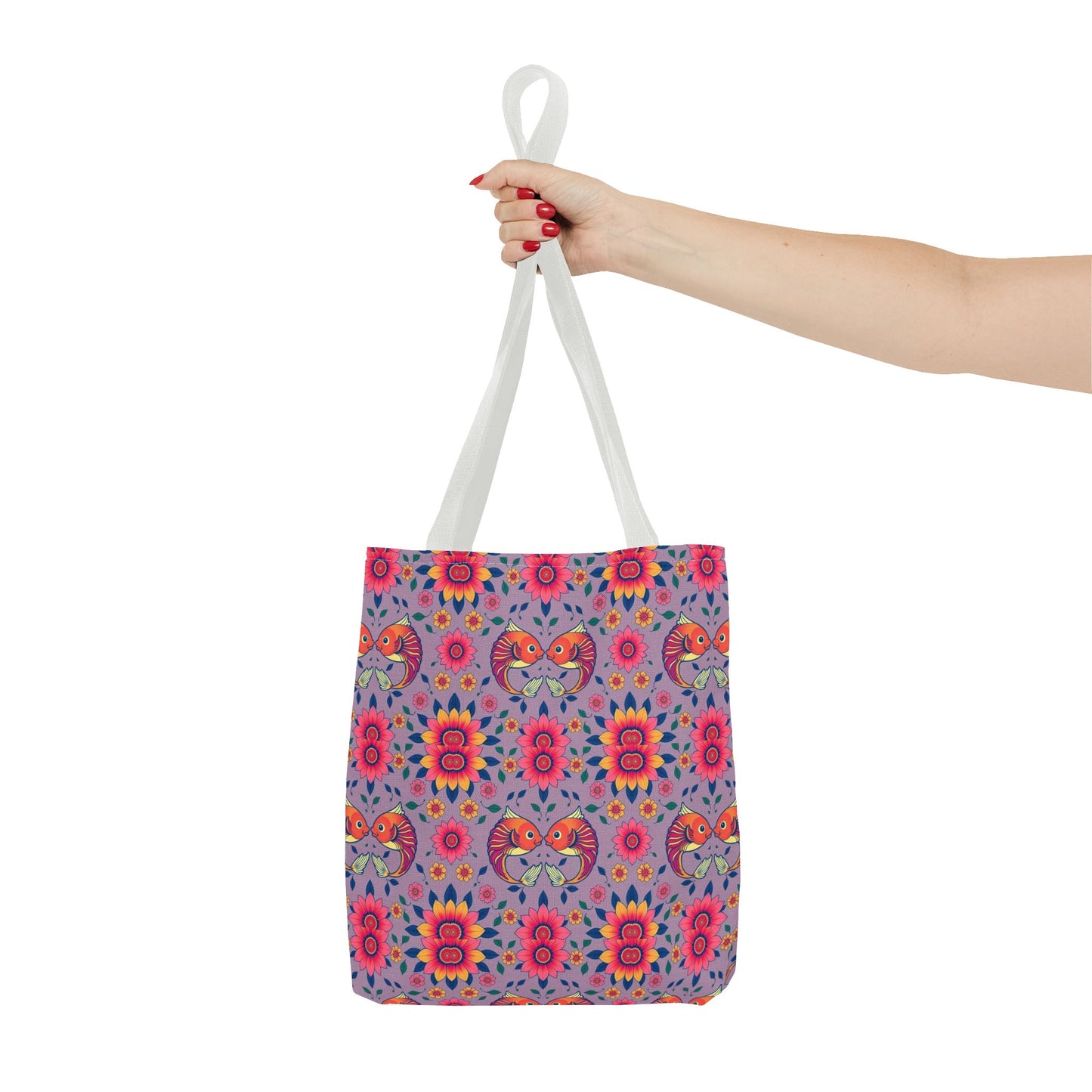 Tote Bag (AOP), Pisces, Zodiac v2, Flower Pattern
