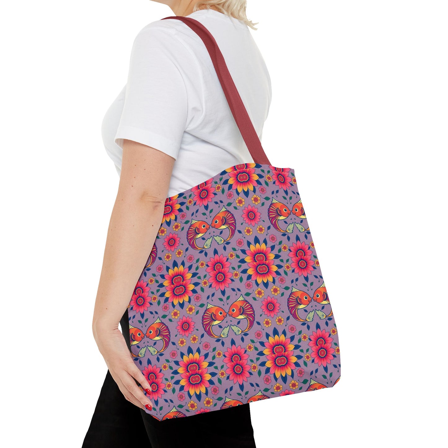 Tote Bag (AOP), Pisces, Zodiac v2, Flower Pattern