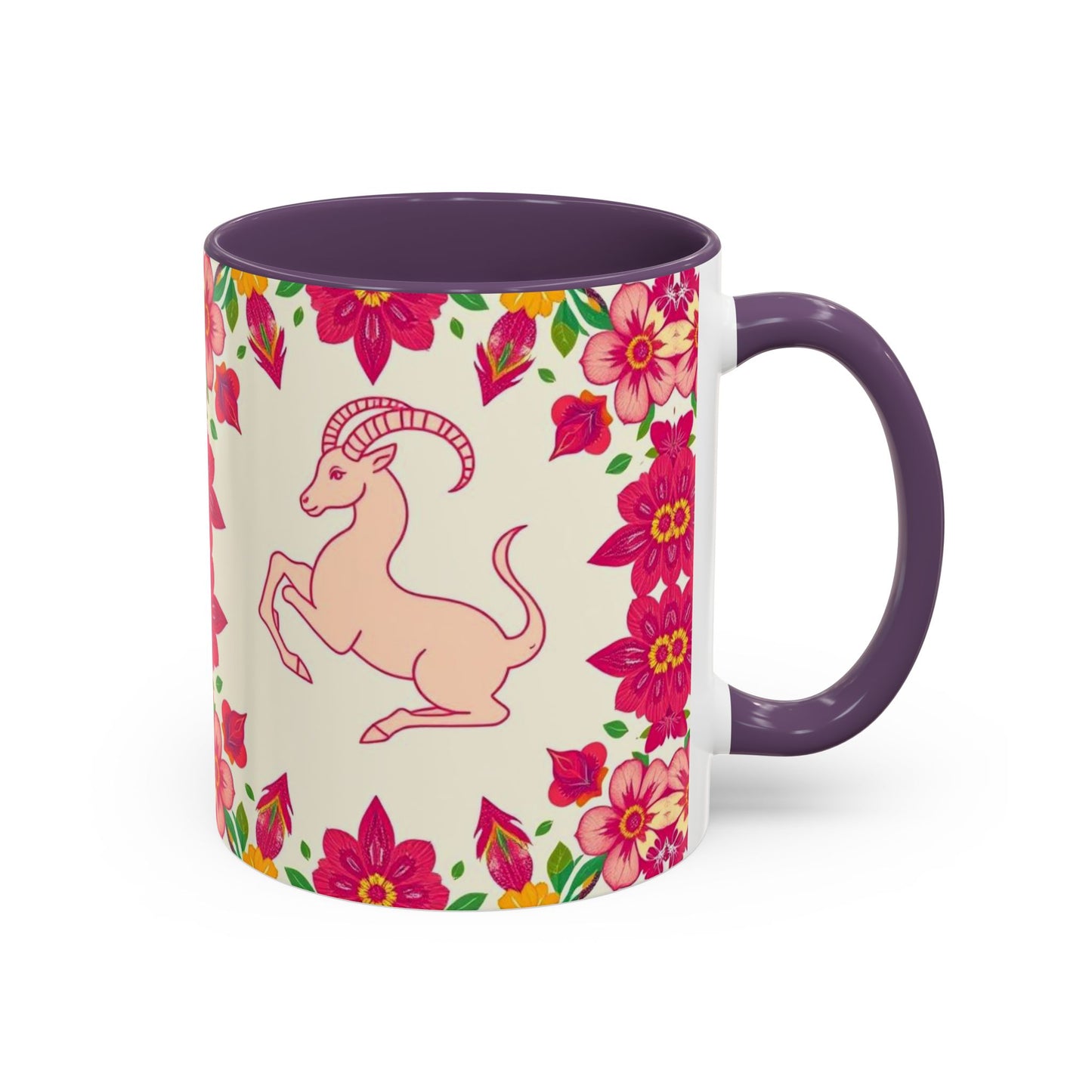 Accent Coffee Mug, Capricorn, Zodiac v2, Flower Pattern, (11, 15oz)