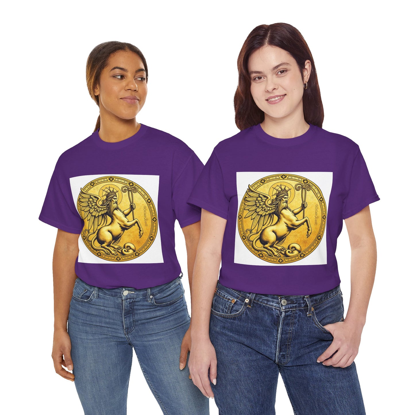 Unisex Heavy Cotton T-Shirt, Golden Angel Coin, Virgo Zodiac Design