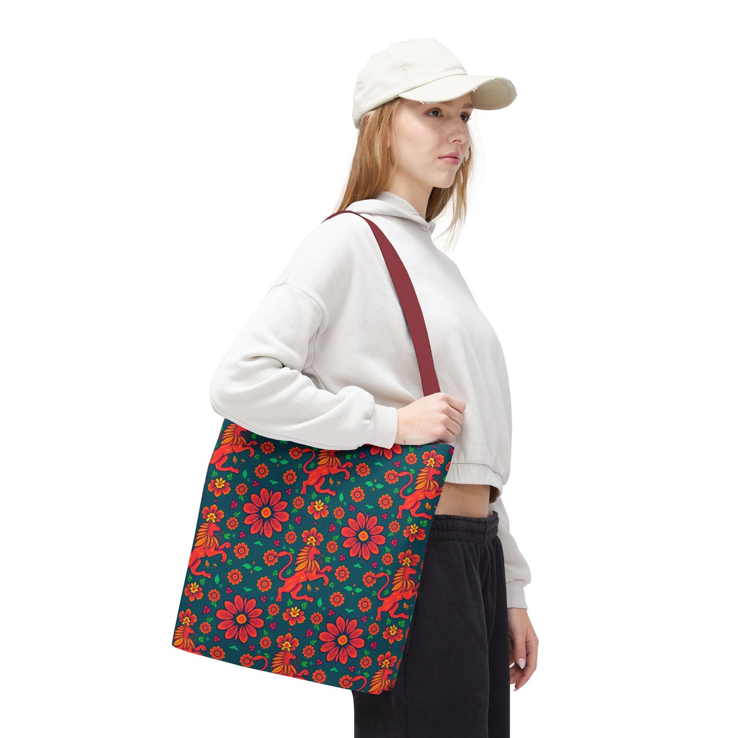 Tote Bag, (AOP), Leo, Zodiac v4, Flower Pattern