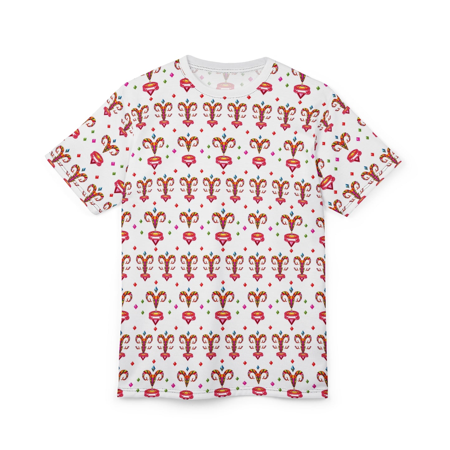 Unisex Cut & Sew T-Shirt, (AOP), Aries, Zodiac v1, Jewels Pattern