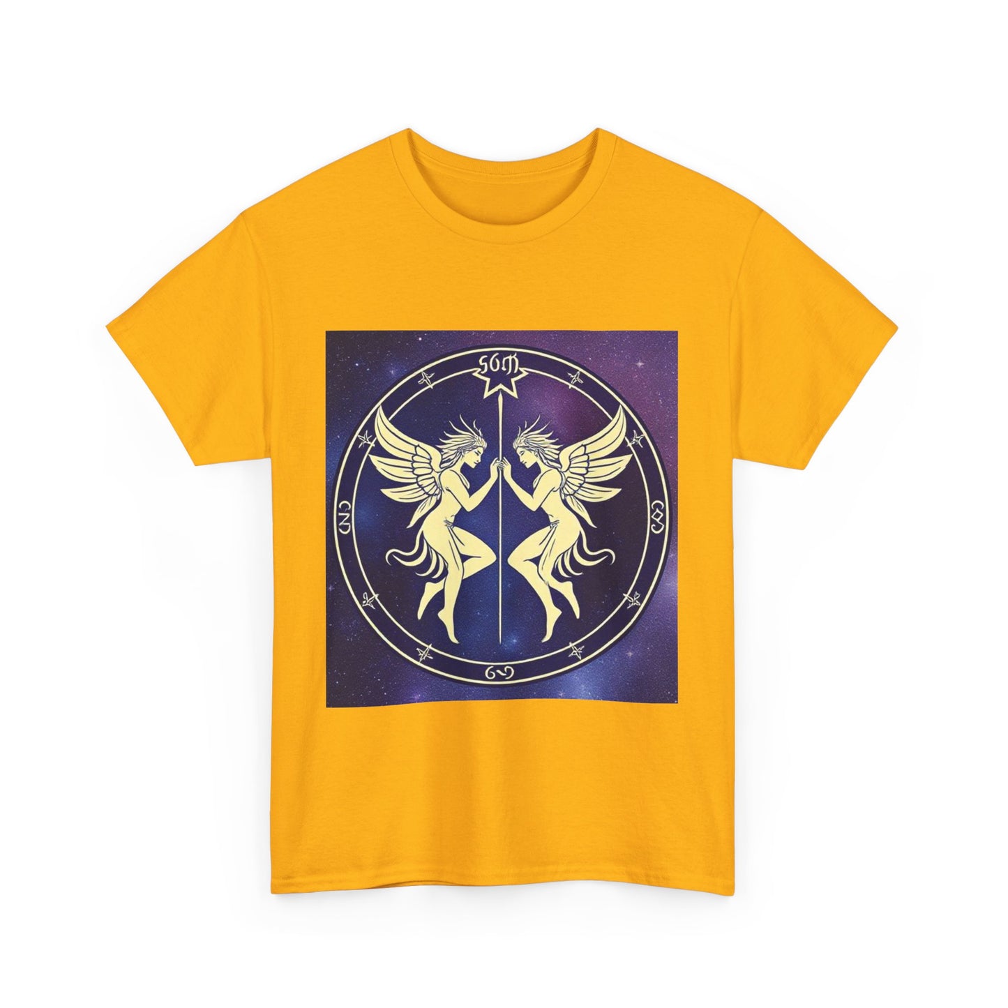 Unisex Heavy Cotton T-Shirt, Space Angel Twins v1, Gemini Zodiac Design