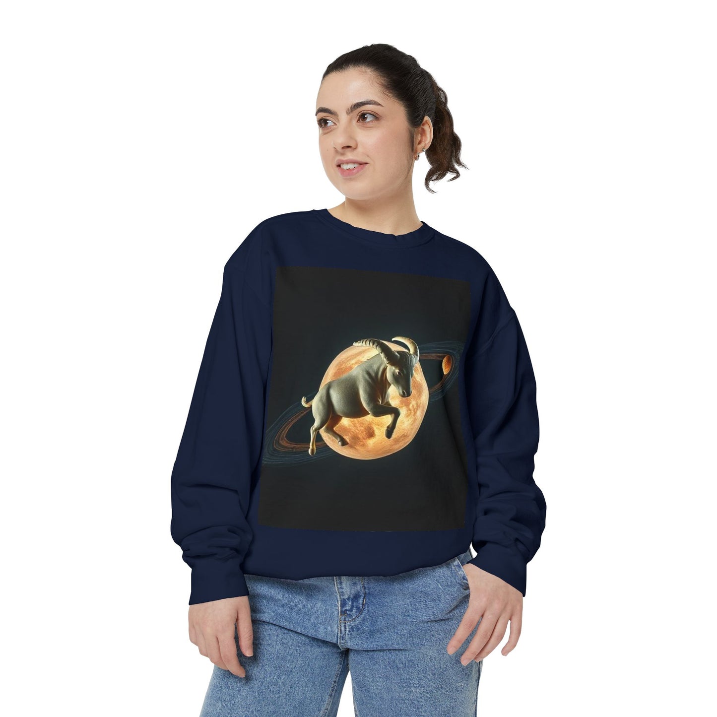 Garment-Dyed Sweatshirt, Unisex, Space Animal Design v1, Taurus
