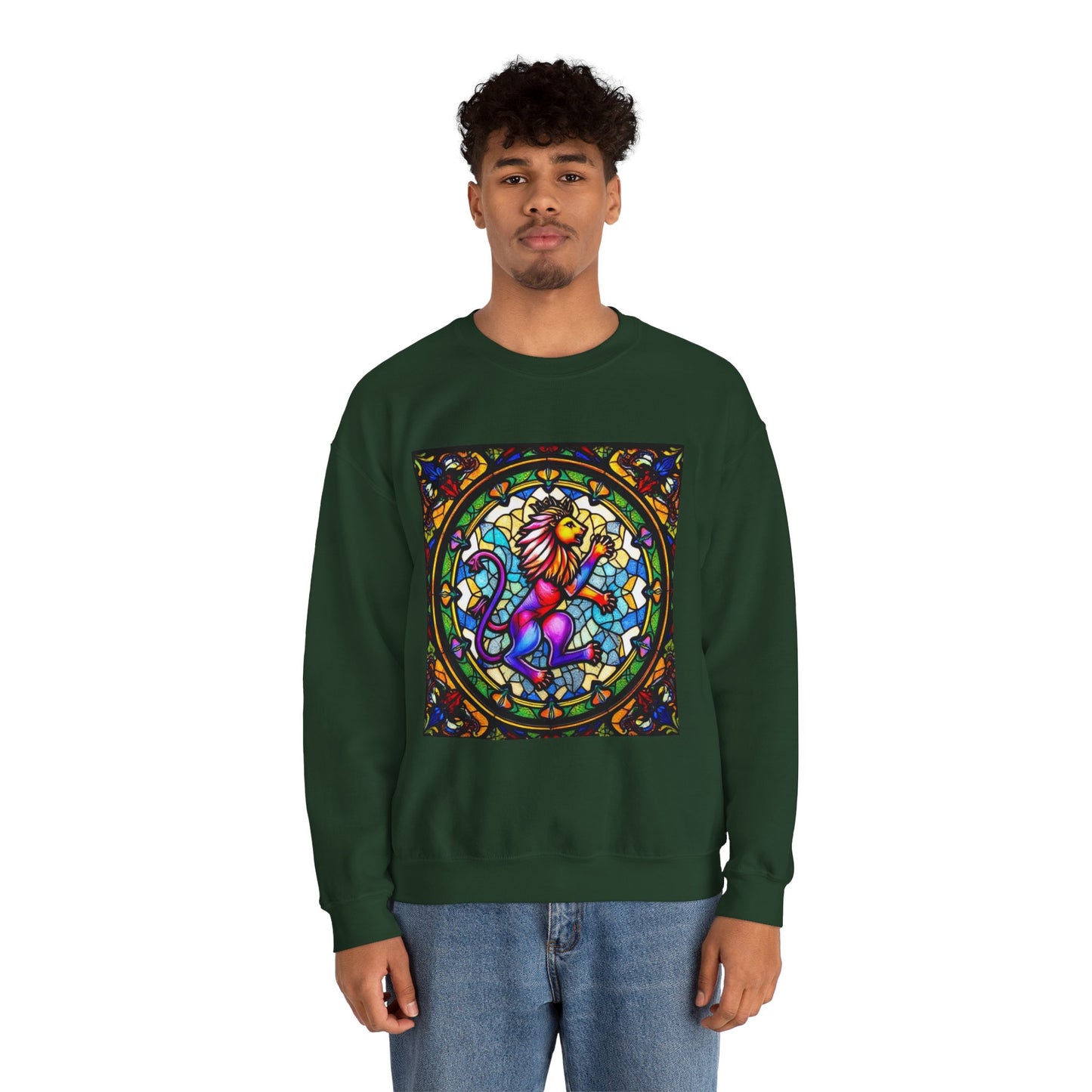 Unisex Heavy Blend™ Crewneck Sweatshirt, Glass, Leo Zodiac Design