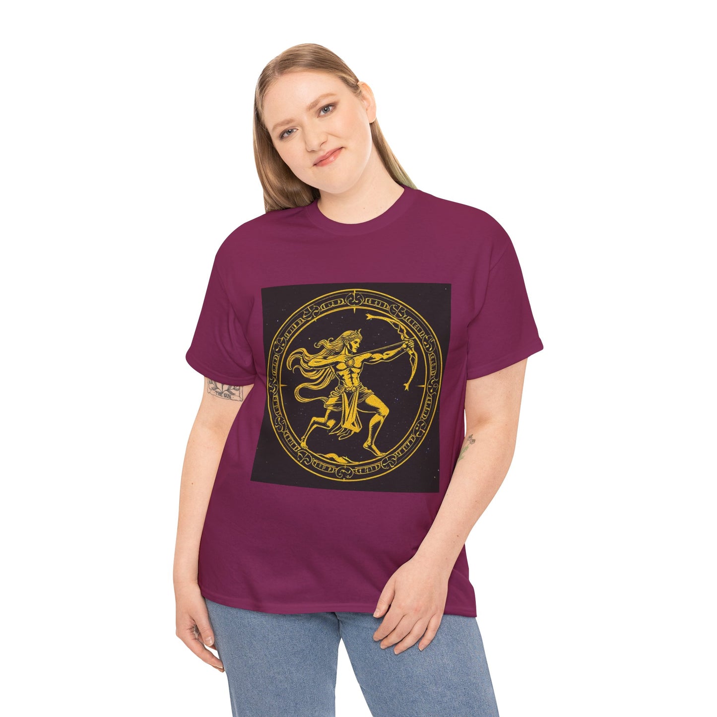 Unisex Heavy Cotton T-Shirt, Mythical Faun/Satyr, Sagittarius Zodiac Design