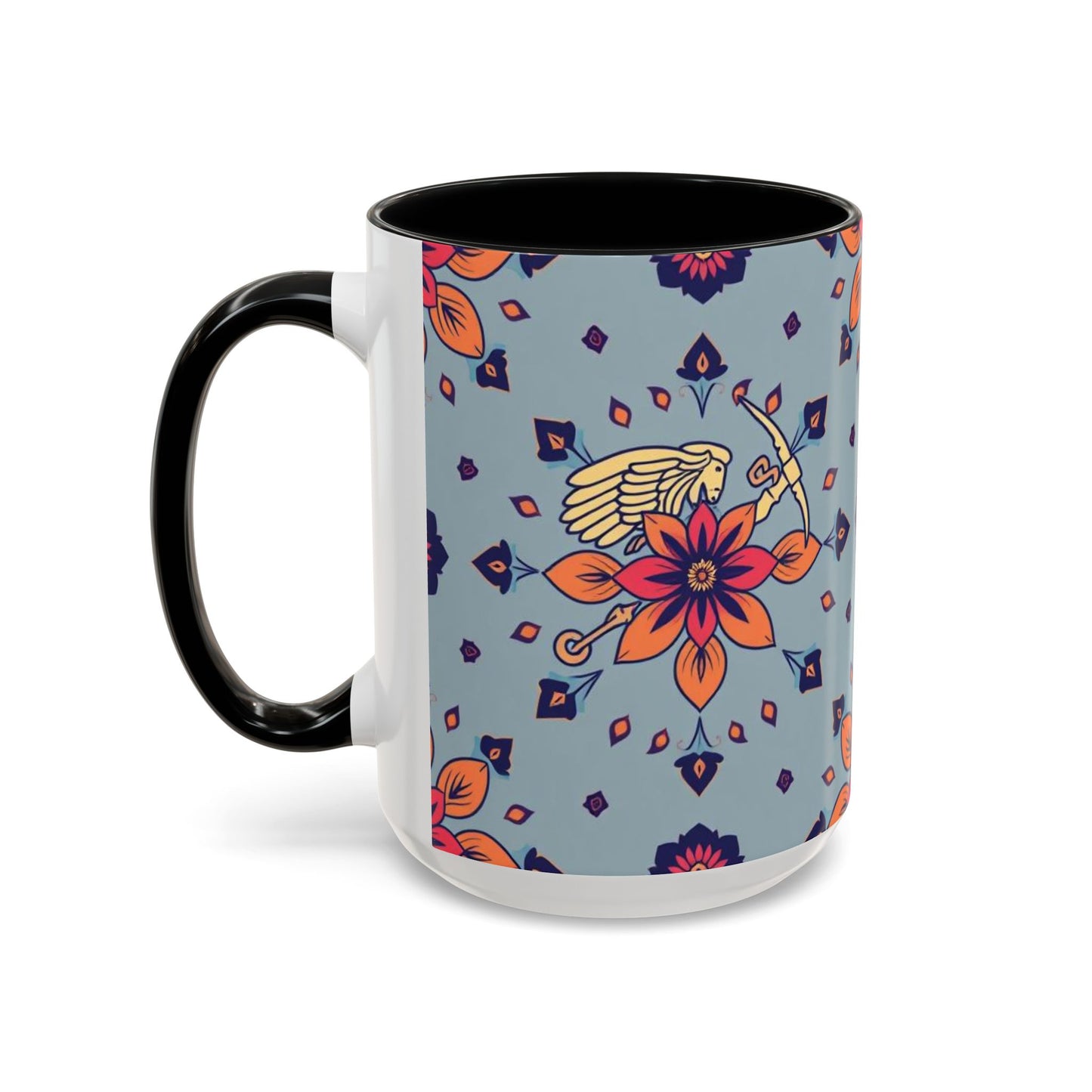 Accent Coffee Mug, Sagittarius, Zodiac v3. Flower Pattern, (11, 15oz)
