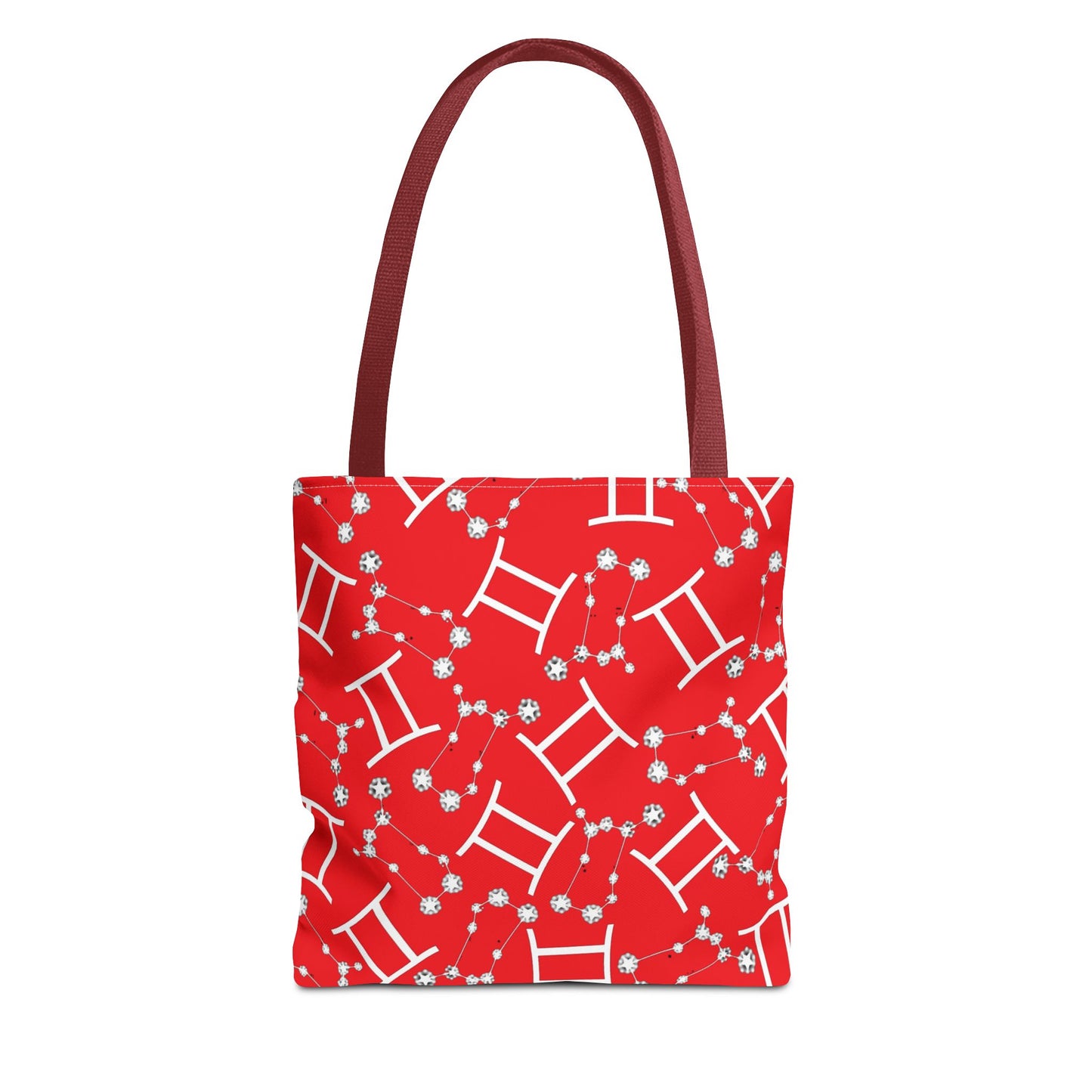 Tote Bag, Gemini Zodiac Sign, AOP, (Red, White Print)