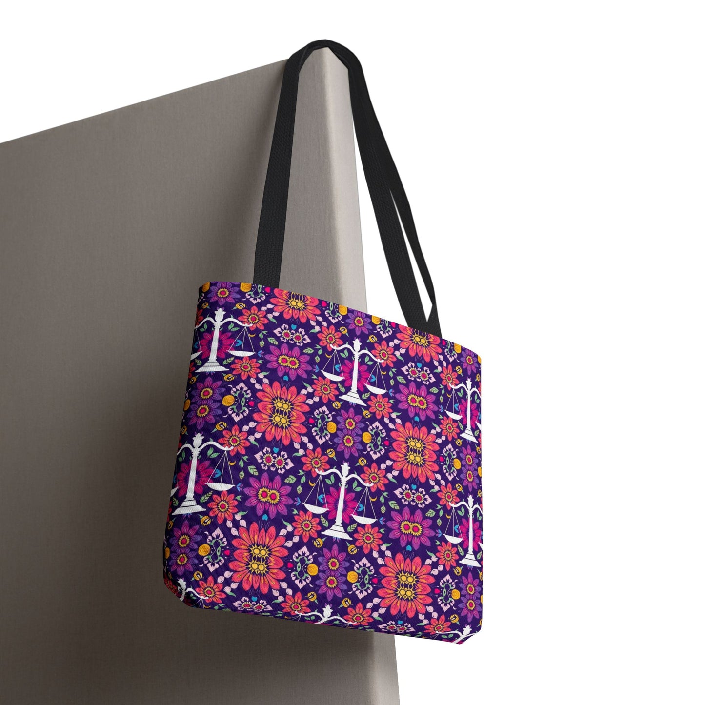 Tote Bag, (AOP), Libra, Zodiac v2, Flower Pattern