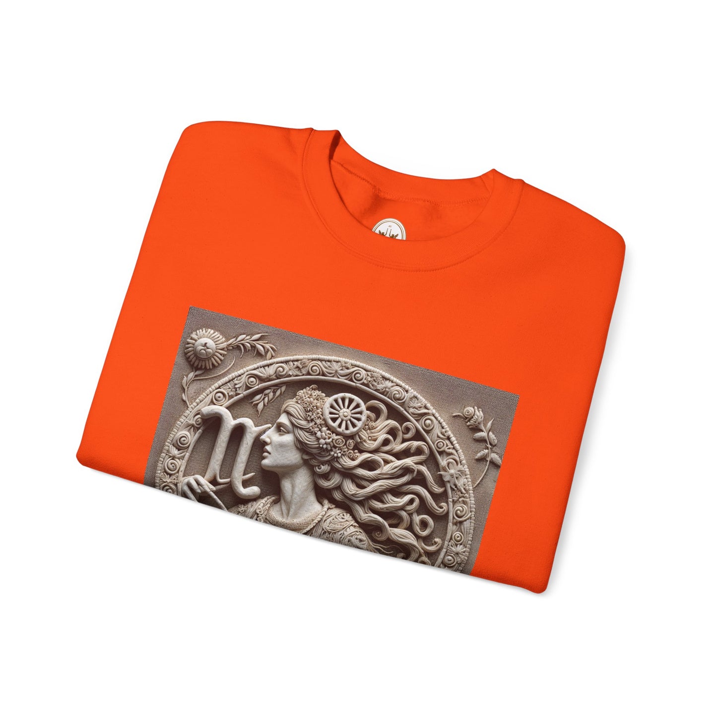 Unisex Heavy Blend™ Crewneck Sweatshirt, Stone Carving, Virgo Zodiac Design
