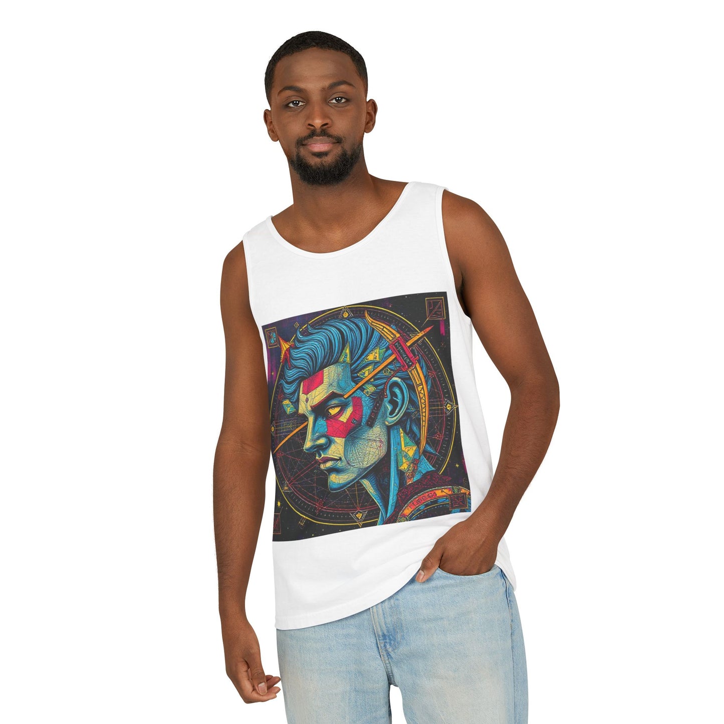 Unisex Garment-Dyed, Tank Top, Sagittarius Design, Pop Art v1, 100% US cotton