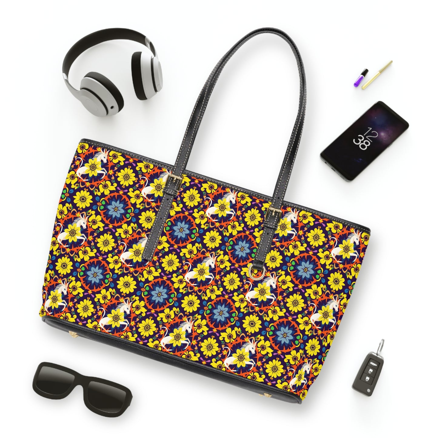 Leather Shoulder Bag, Aquarius, Zodiac, Flower Pattern