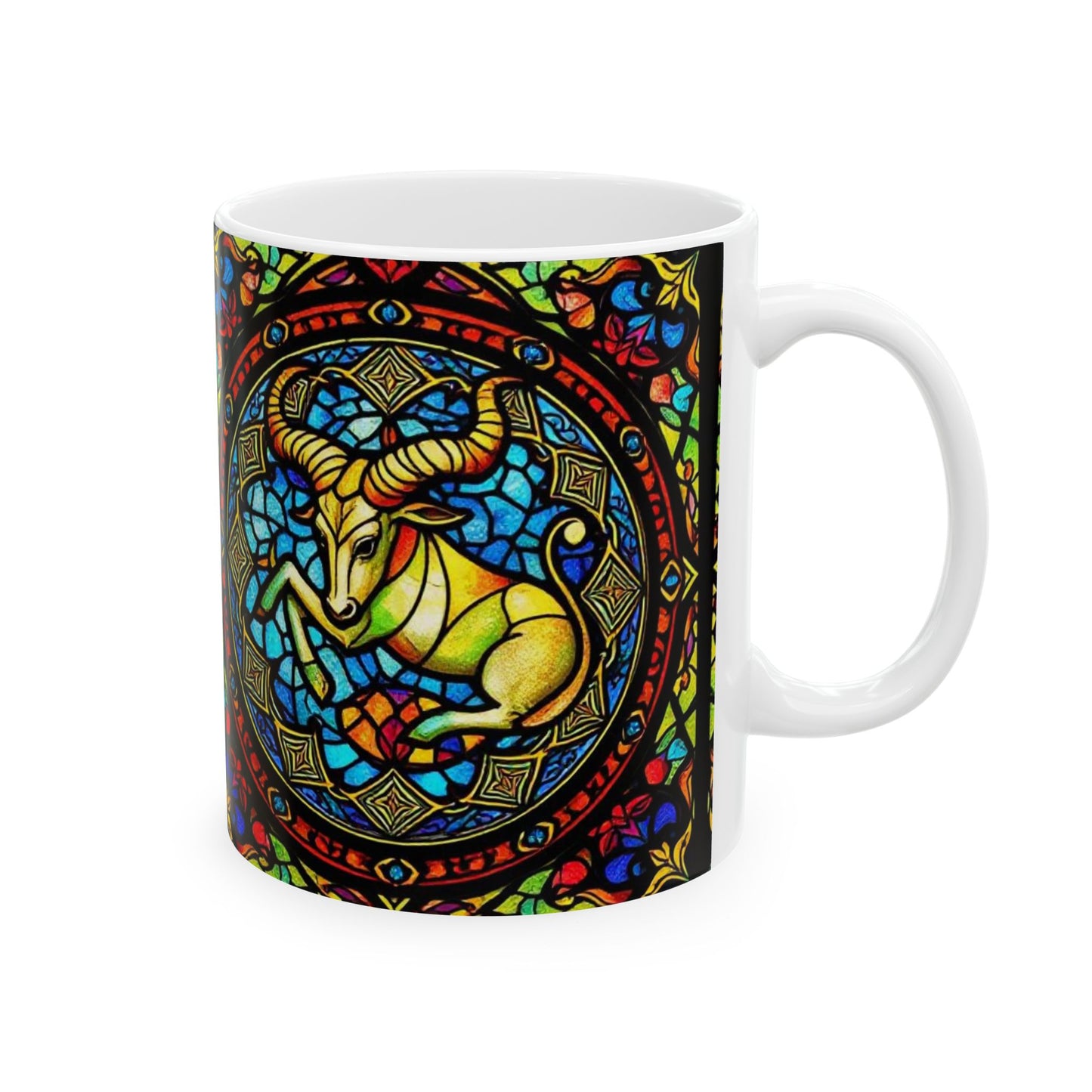 Ceramic Mug, (11oz, 15oz), Ceramic Coffee Mug, AOP, Glass Design v1, Taurus Zodiac
