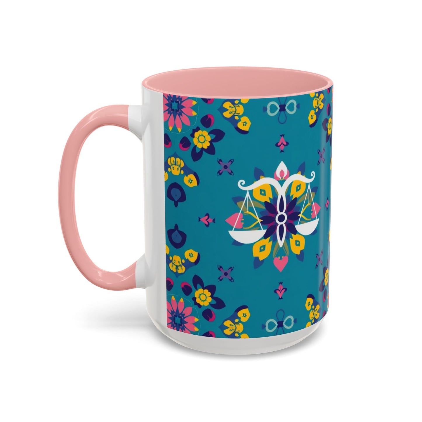 Accent Coffee Mug, Libra, Zodiac v2, Flower Pattern, (11, 15oz)