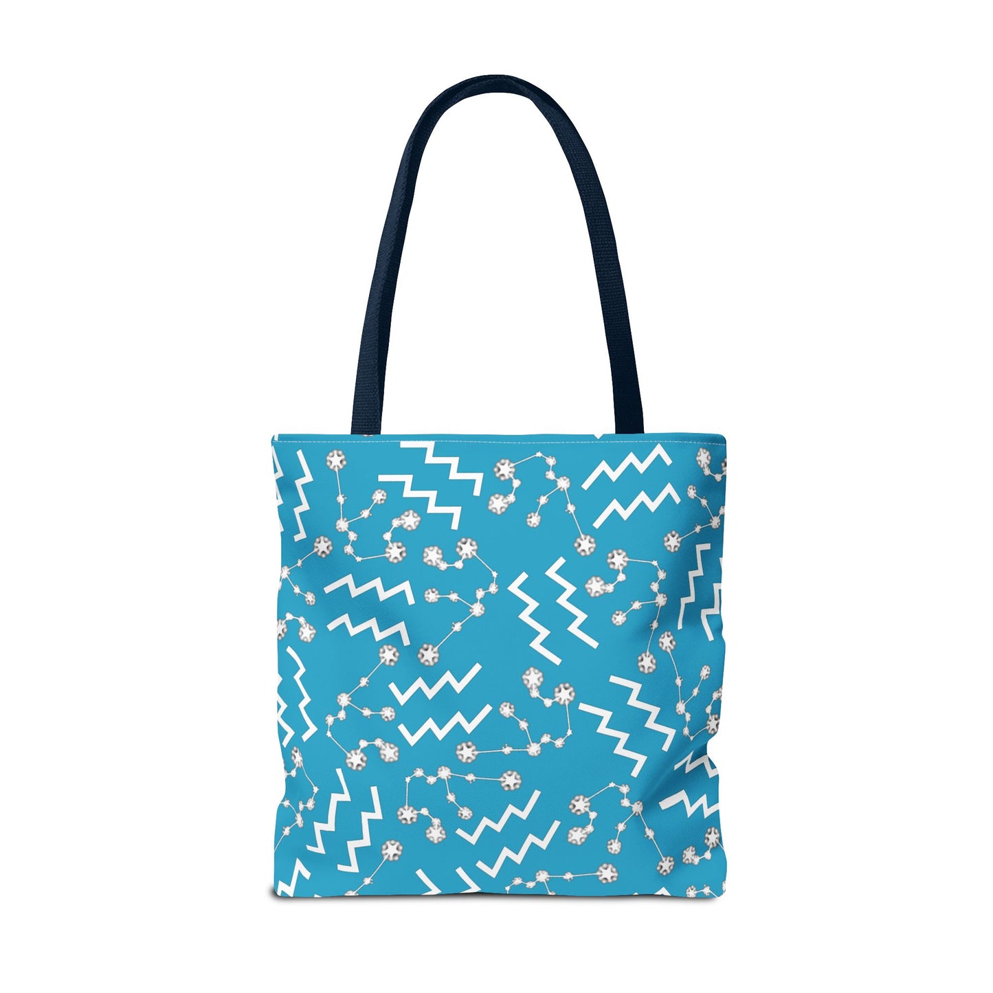 Tote Bag, Aquarius Zodiac Sign, AOP, (Turquoise, White)