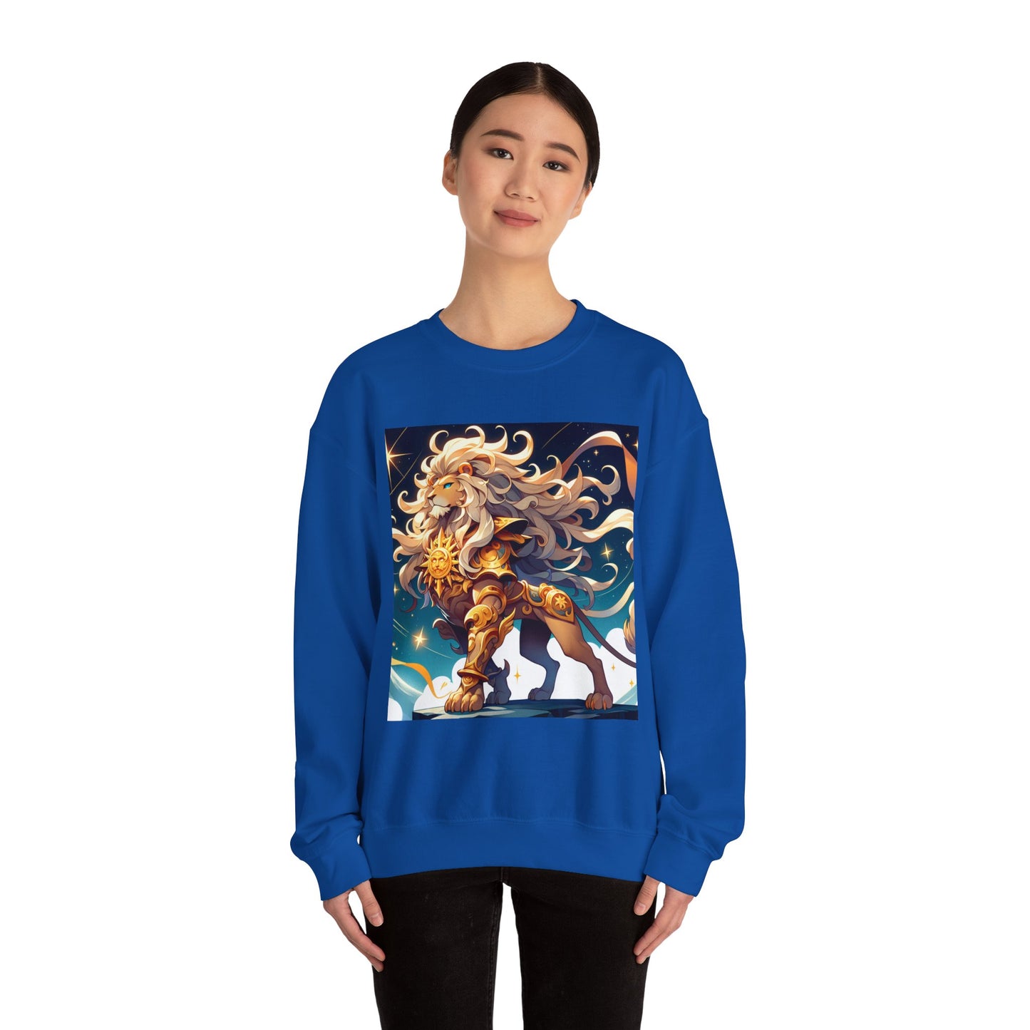 Unisex Heavy Blend™ Crewneck Sweatshirt,Cool Lion with White Hair, Leo Zodiac Design