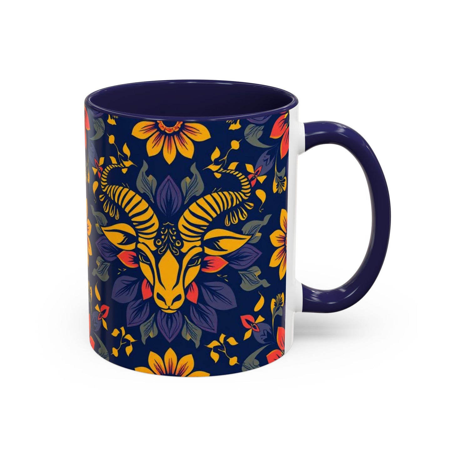 Accent Coffee Mug, Taurus, Zodiac v1. Flower Pattern, (11, 15oz)