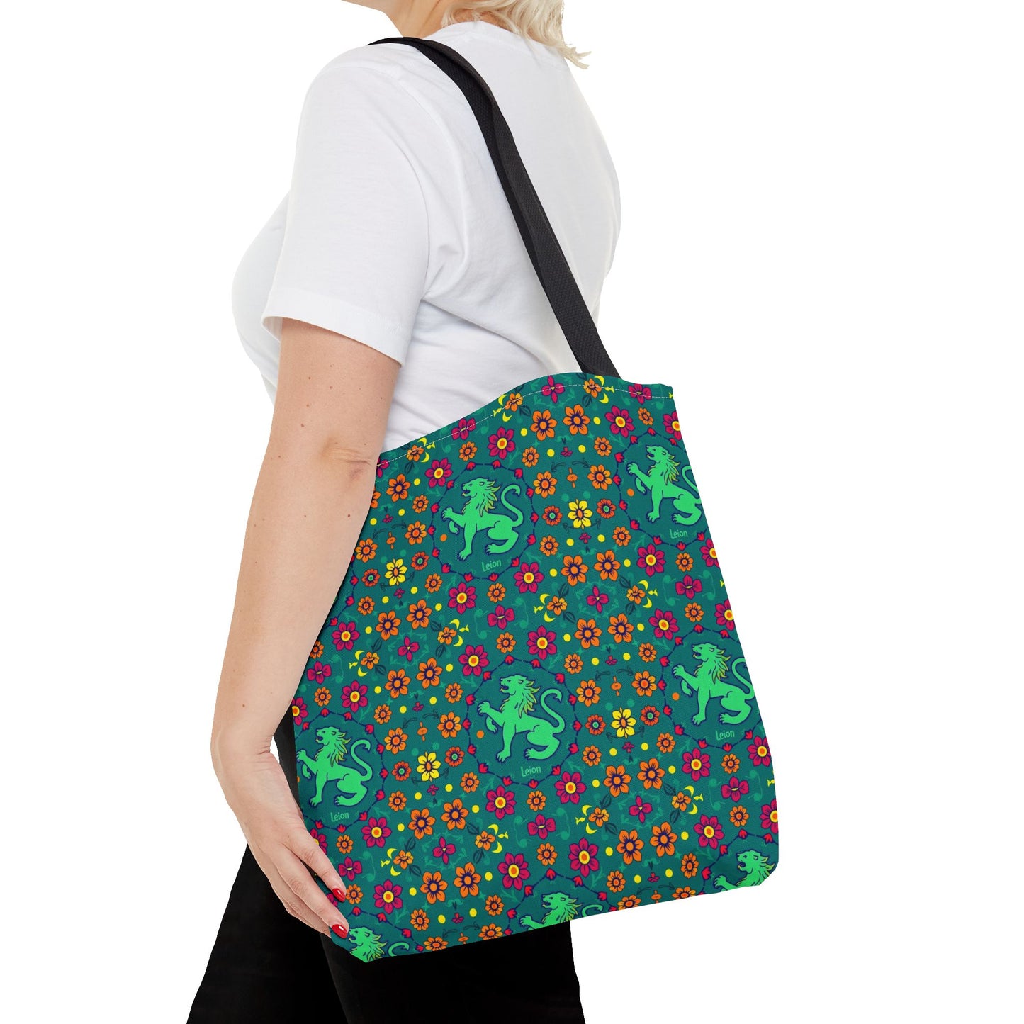Tote Bag (AOP), Leo, Zodiac v1, Flower Pattern